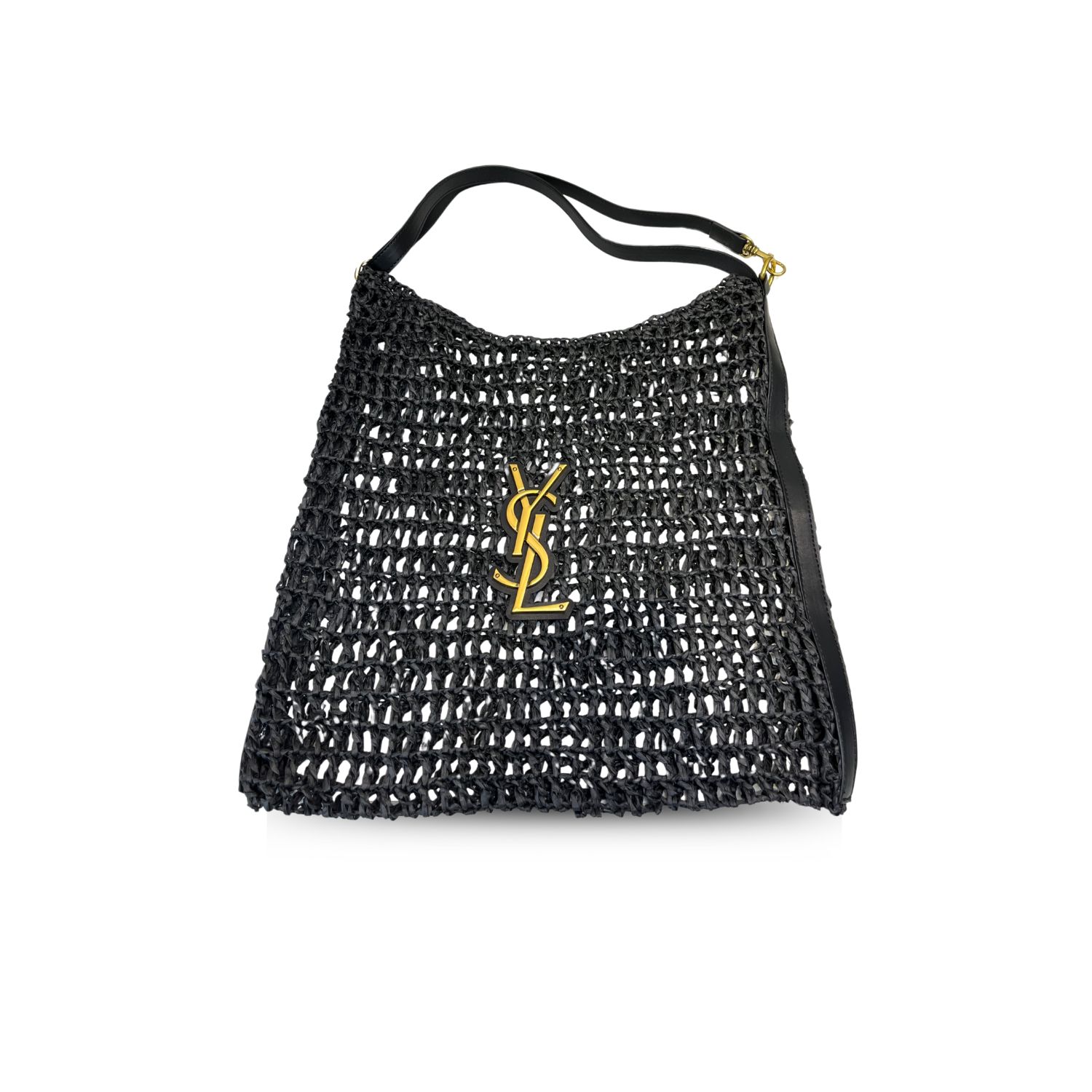 Sa1nt Lau*nt Oxalis Bag In Raffia Macramé Black For Women 15.7 Inches/ 40 Cm 781289GAAEA1000