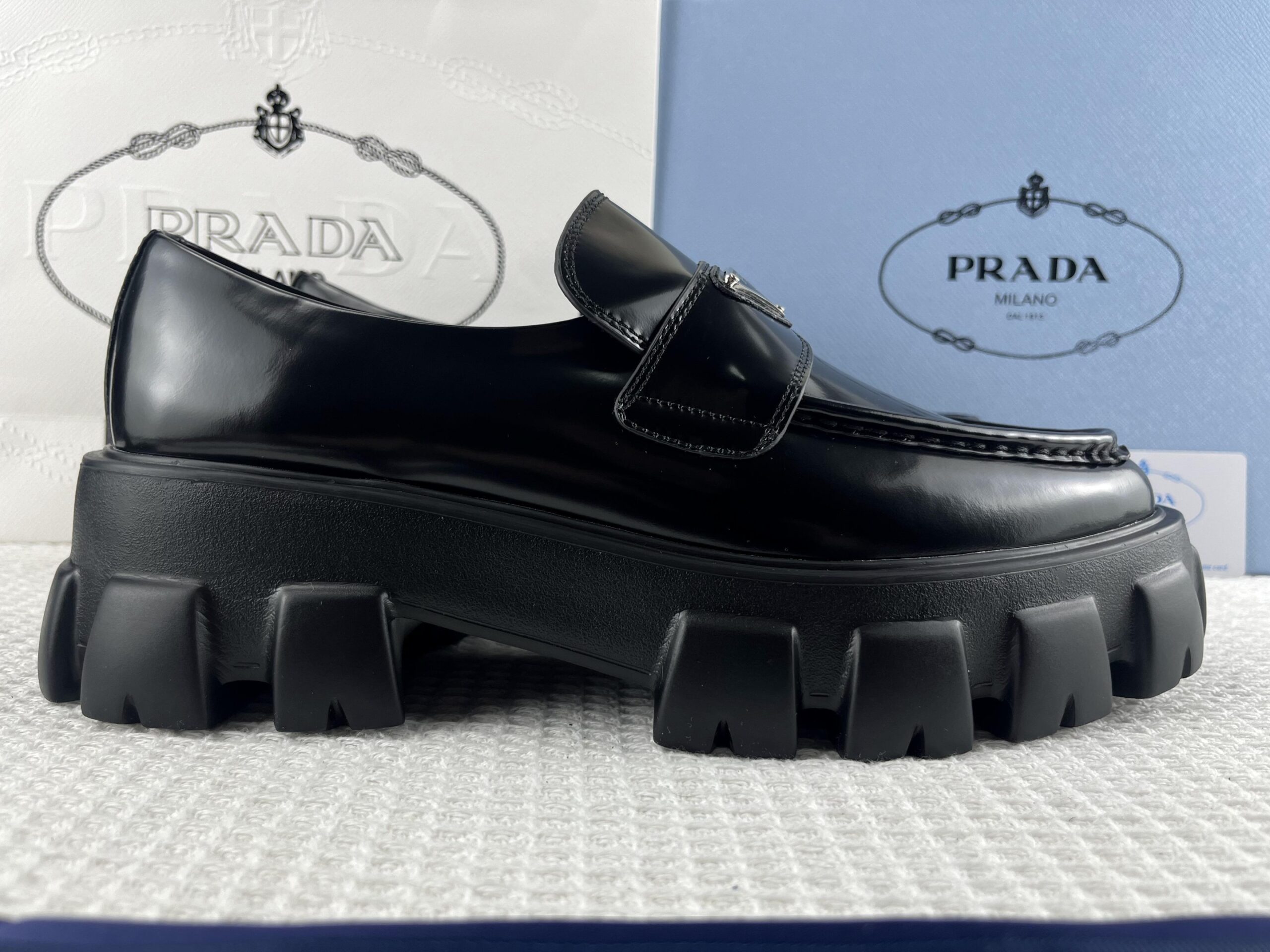 Pra*a Monolith Brushed Loafers Black 2.4in/60mm