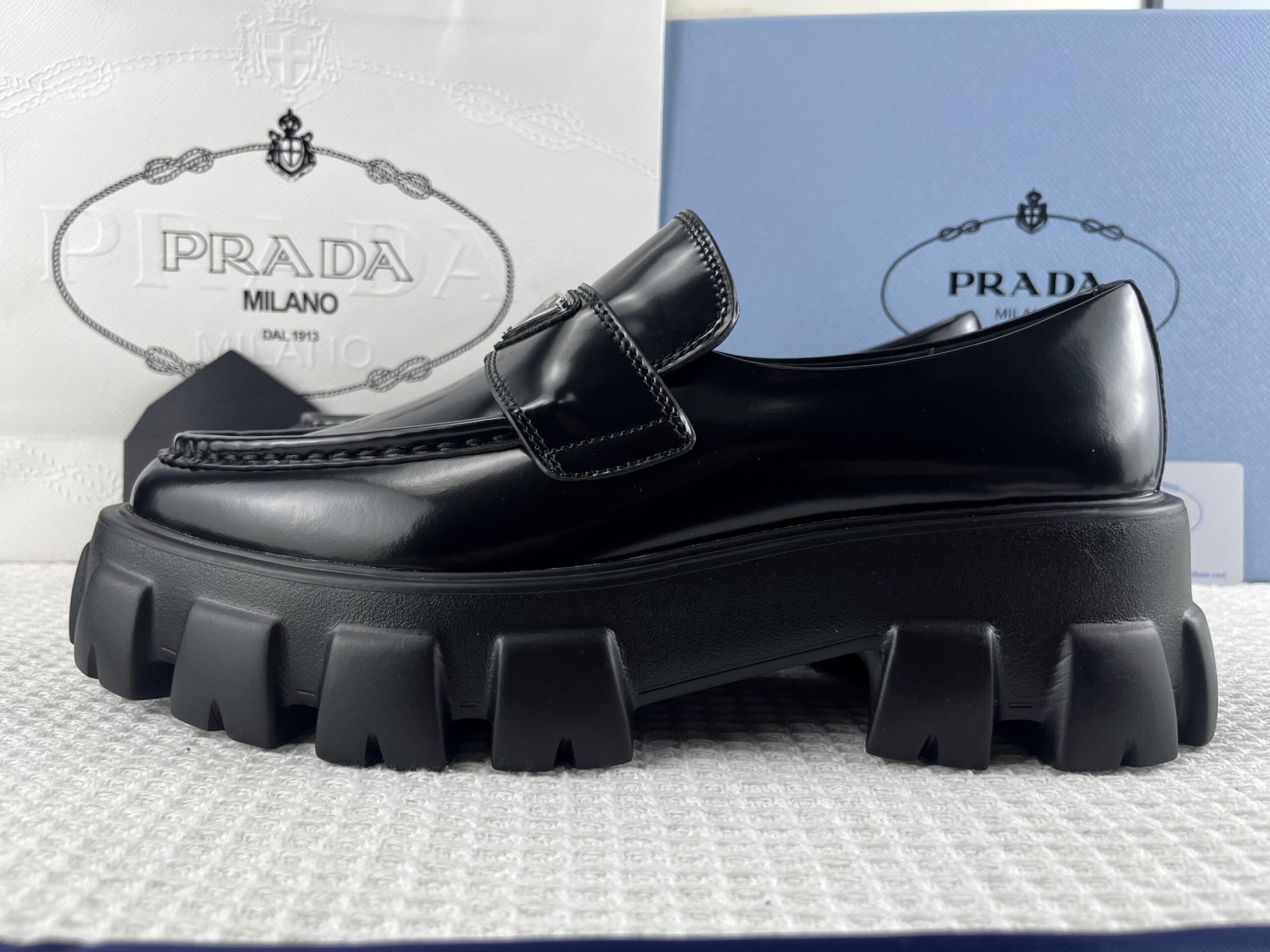 Pra*a Monolith Brushed Loafers Black 2.4in/60mm