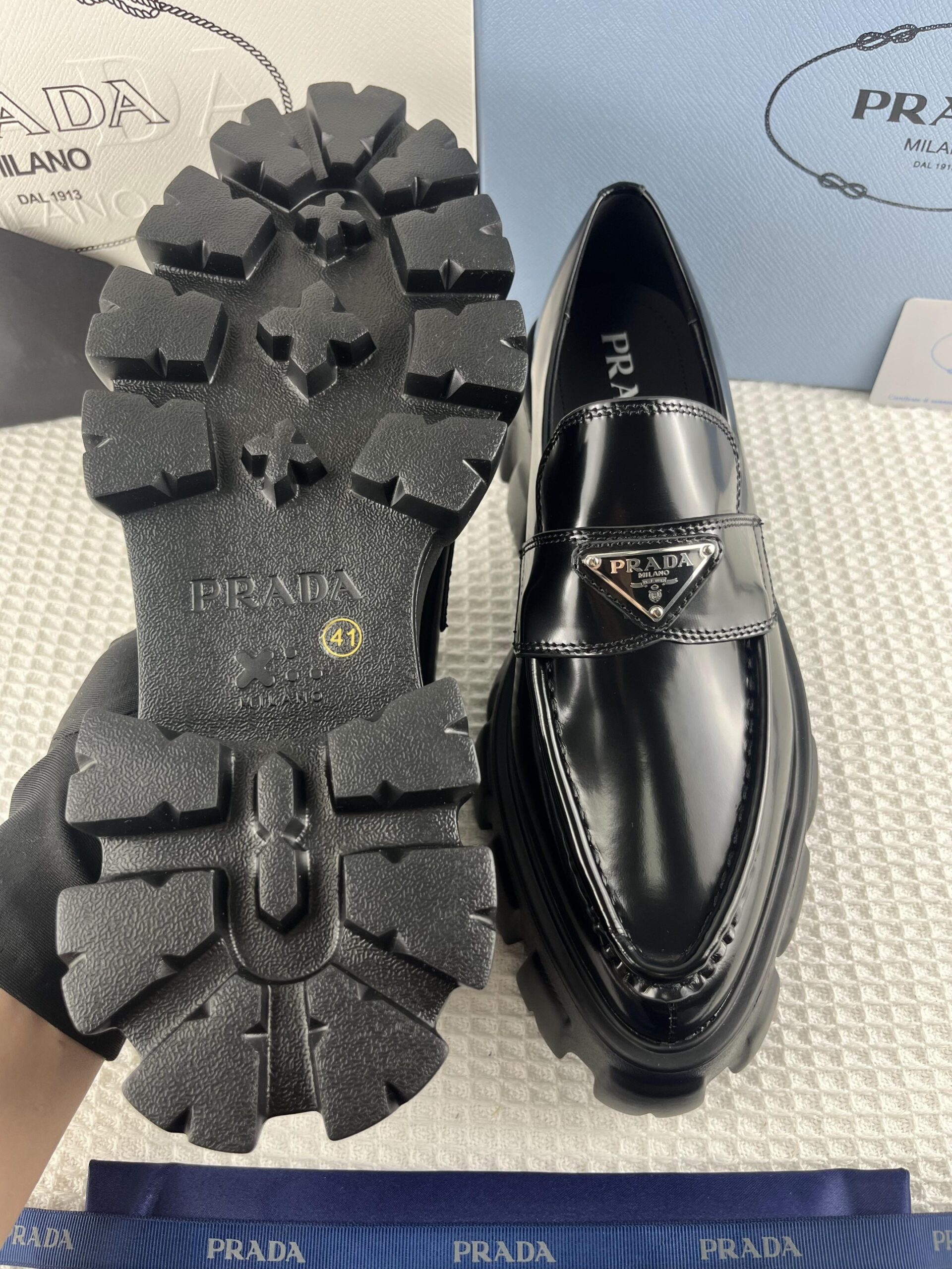 Pra*a Monolith Brushed Loafers Black 2.4in/60mm