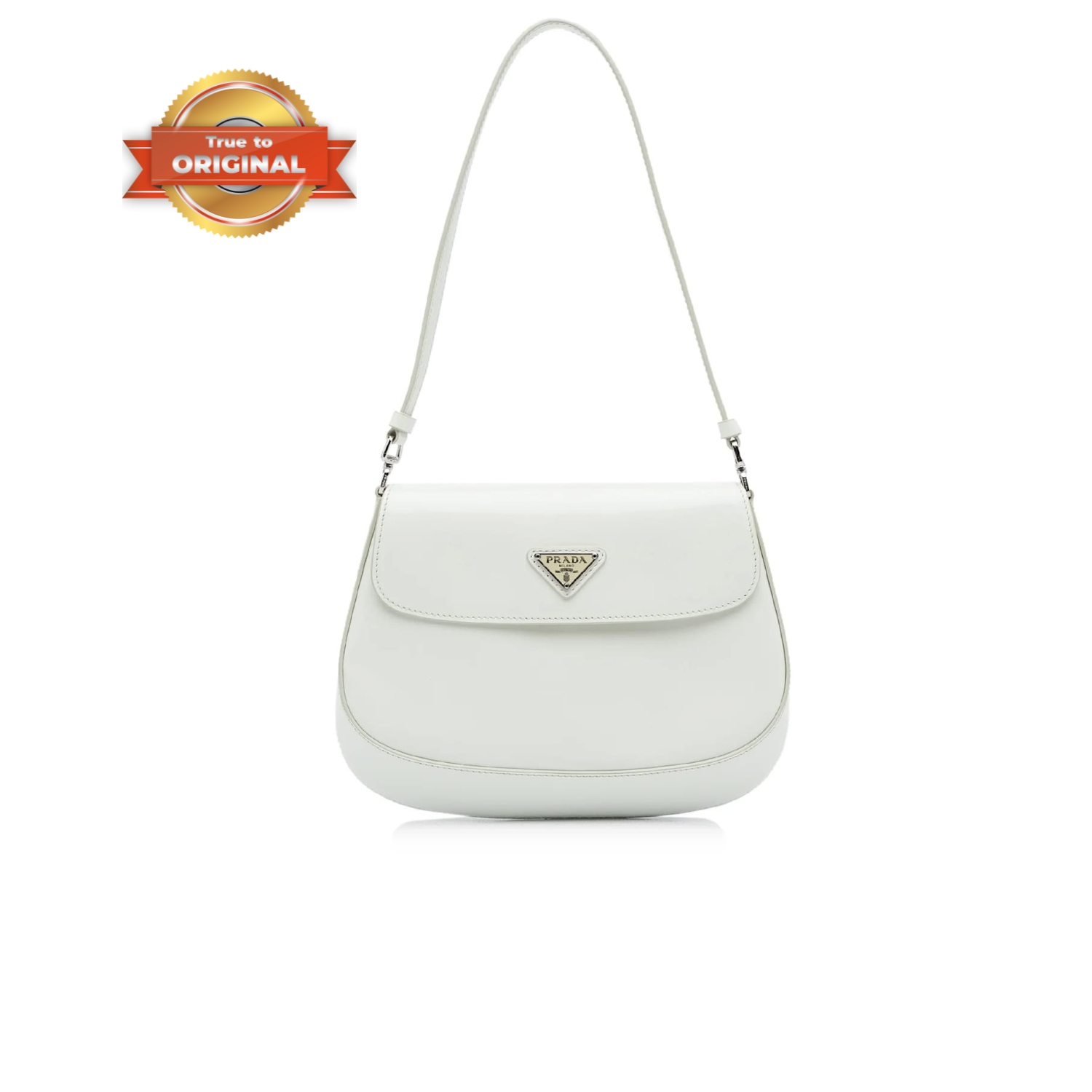 [True-to-ORIGINAL] Pra*a Cleo Brushed Shoulder Bag With Flap White For Women, Women’s Bags 8.6in/22cm 1BD311_ZO6_F0009_V_OOO
