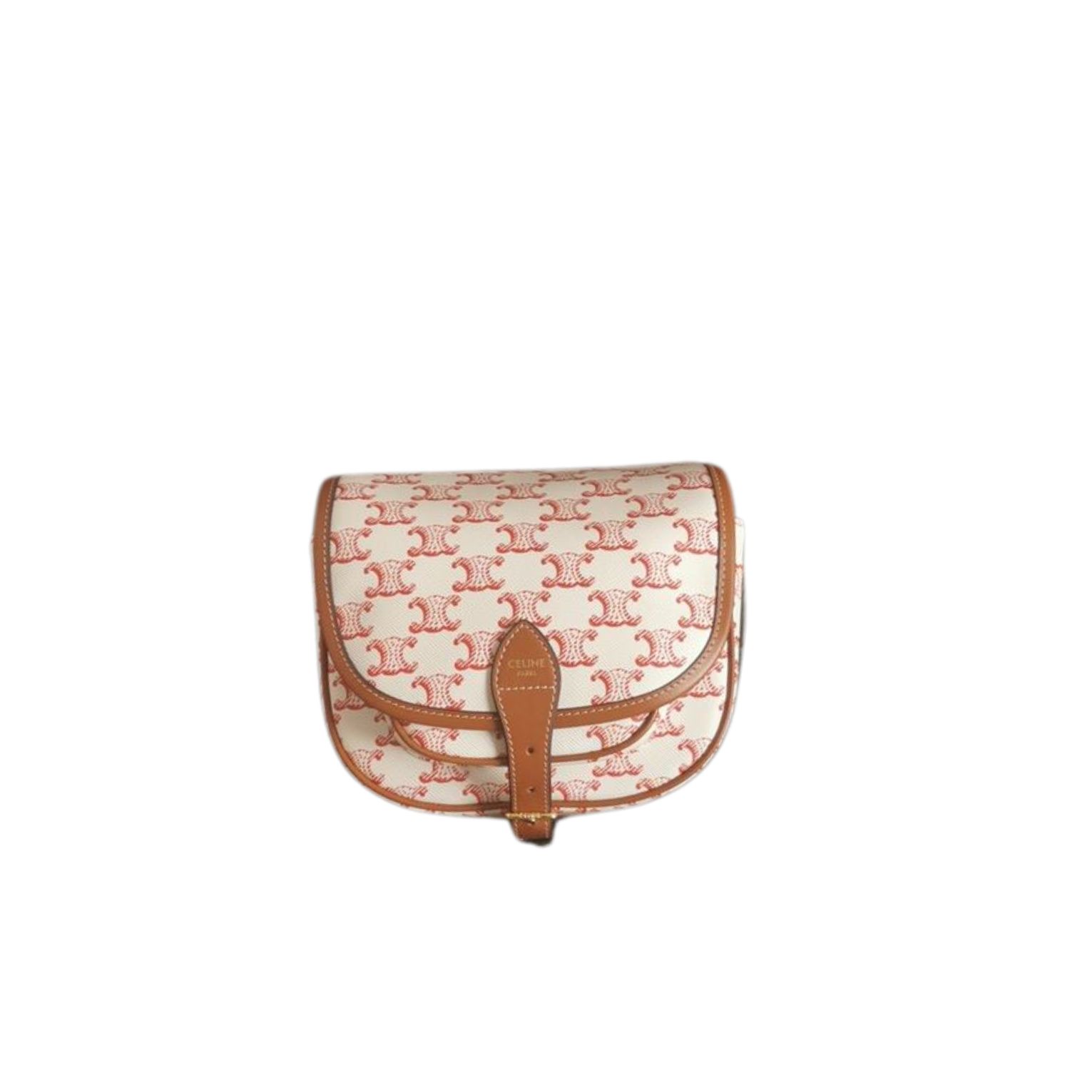Ce1i*e Mini Besace In Triomphe Canvas White And Red For Women‎ 6in/15cm