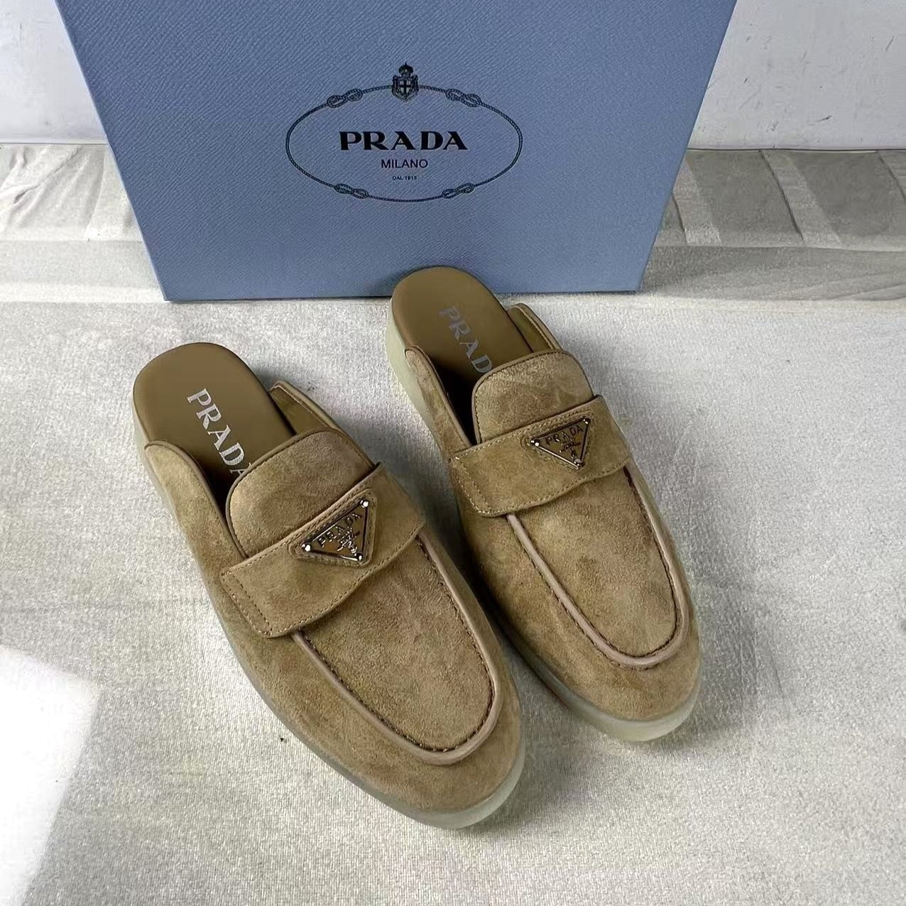 Pra*a Brushed Sabots Dark Beige For Women