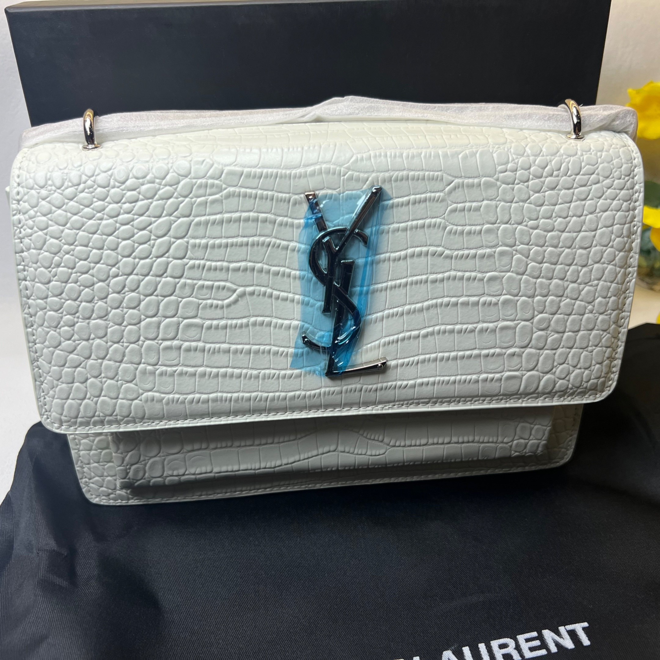 Sa1nt Lau*nt Sunset Chain Bag White With Silver Hardware For Women 7.4in/19cm Y51 533026DND1N9207