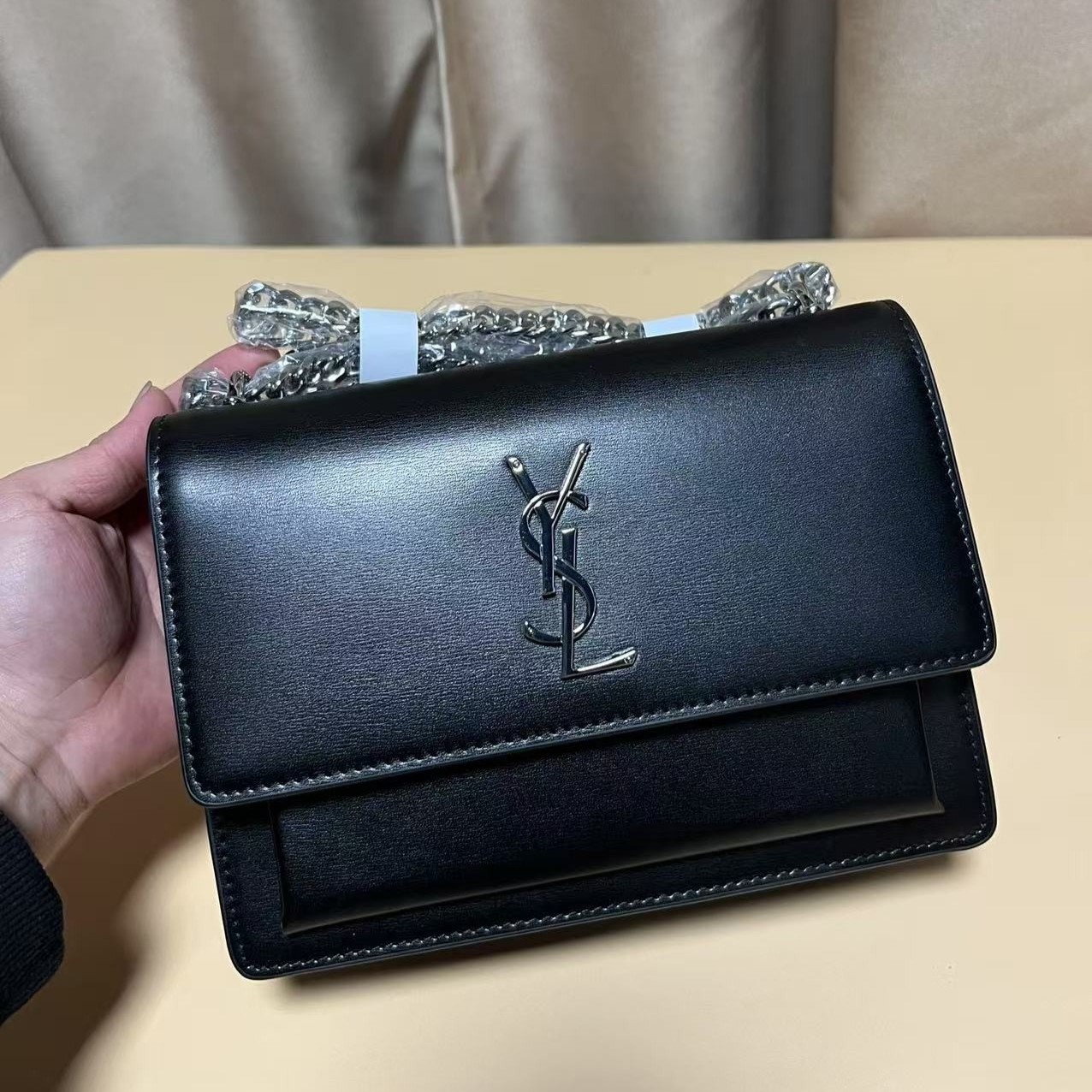 Sa1nt Lau*nt Sunset Medium Chain Bag Black For Women‎ 8in/20cm 442906D420N1000