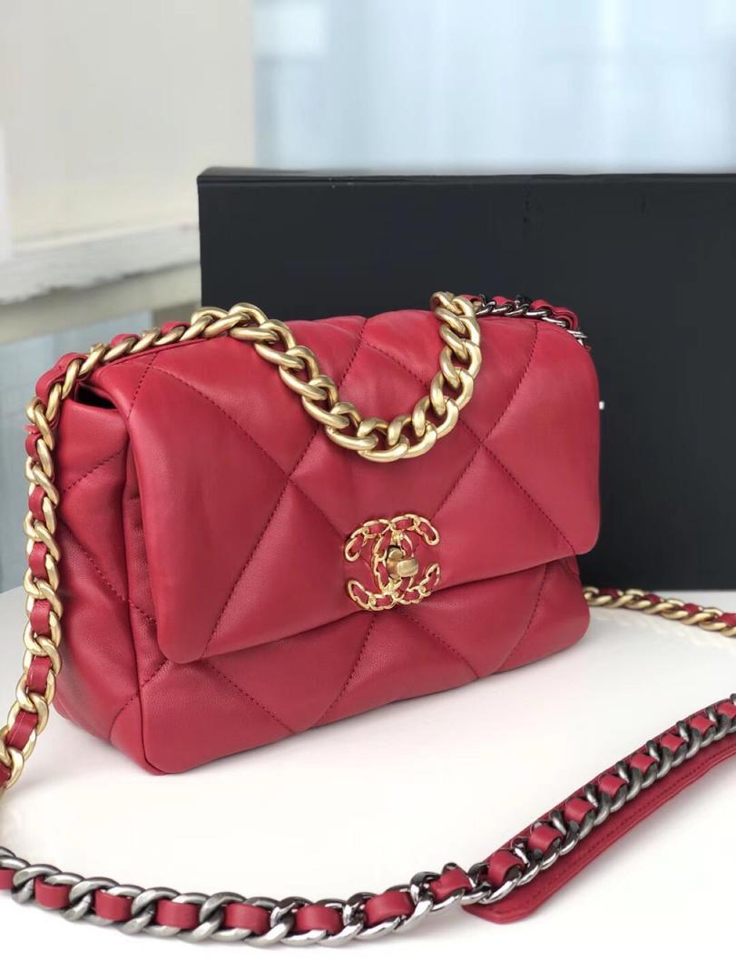 Ch**el 19 Handbag 26cm Red For Women AS1160