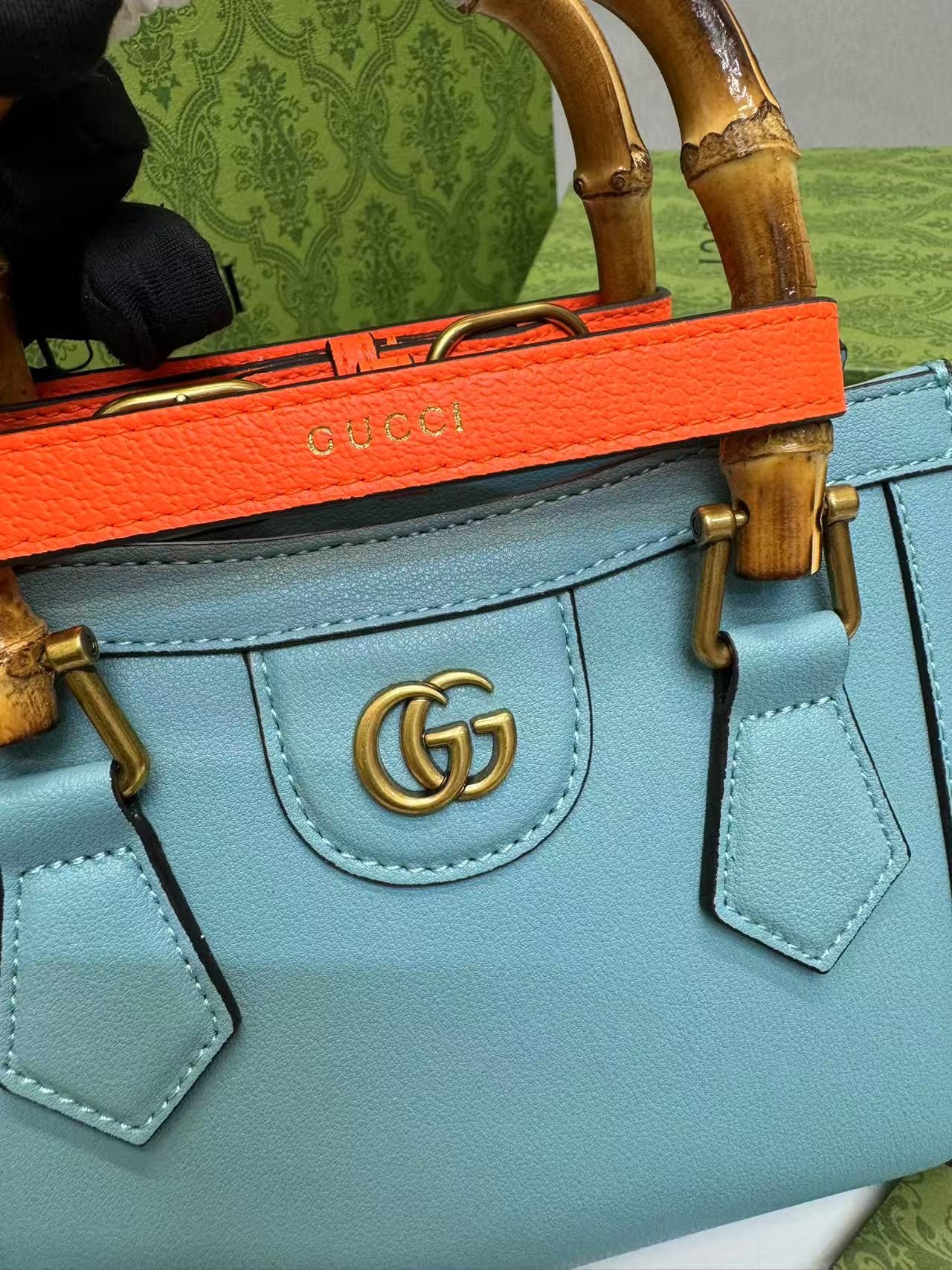 Gvc*1 Diana Mini Tote Bag Light Blue For Women, Women’s Bags 7.9in/20cm GG ‎702732 U3ZDT 4377