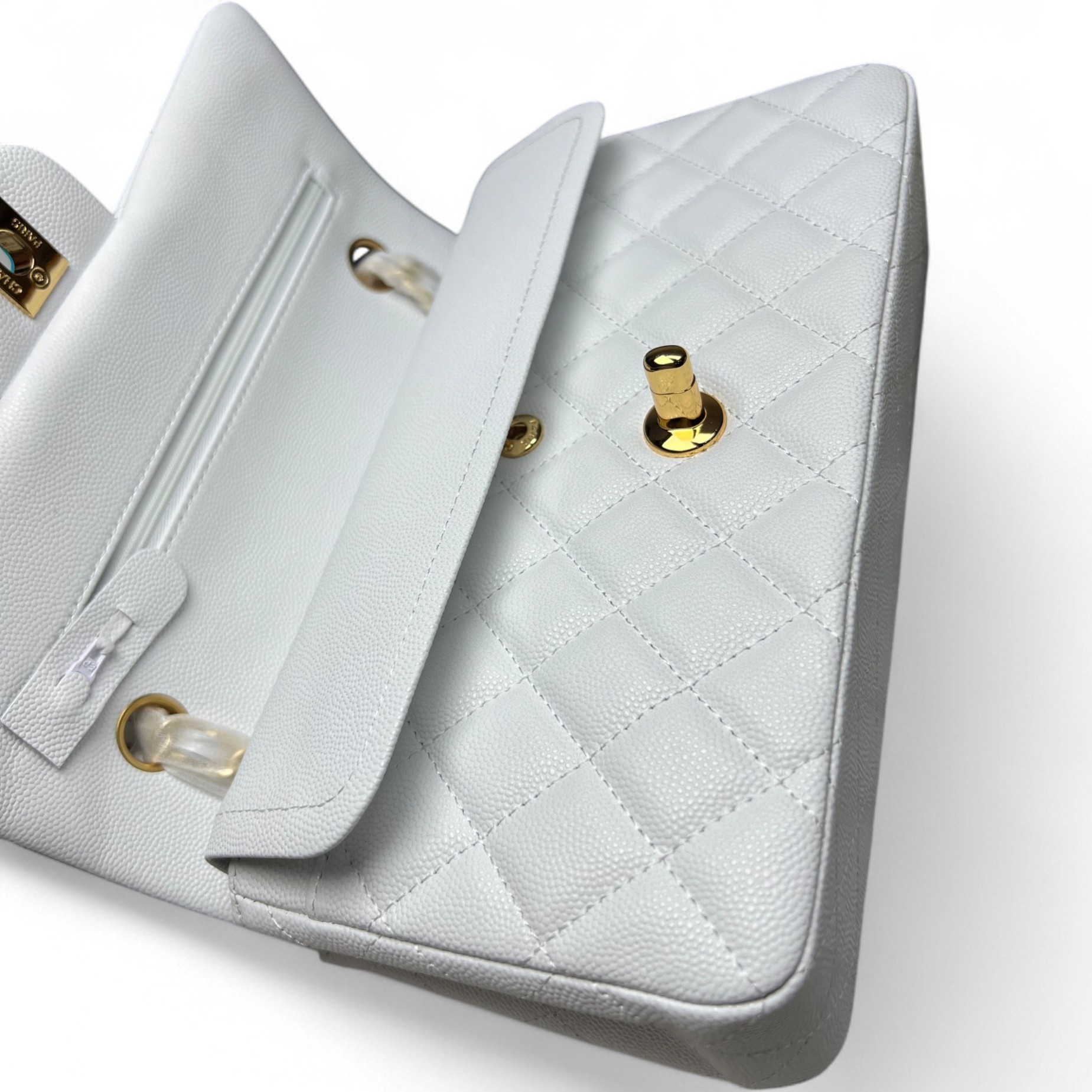 [True-to-ORIGINAL] Ch**el Small Classic Double Flap White Gold-Toned For Women 9.1in/23cm