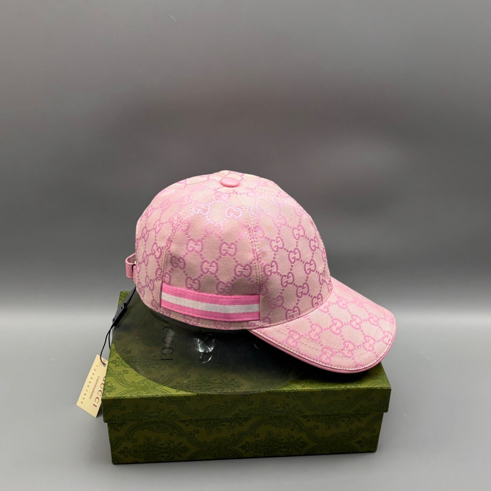 Gvc*1 Original GG Canvas Baseball Hat With Web Pink GG Hat
