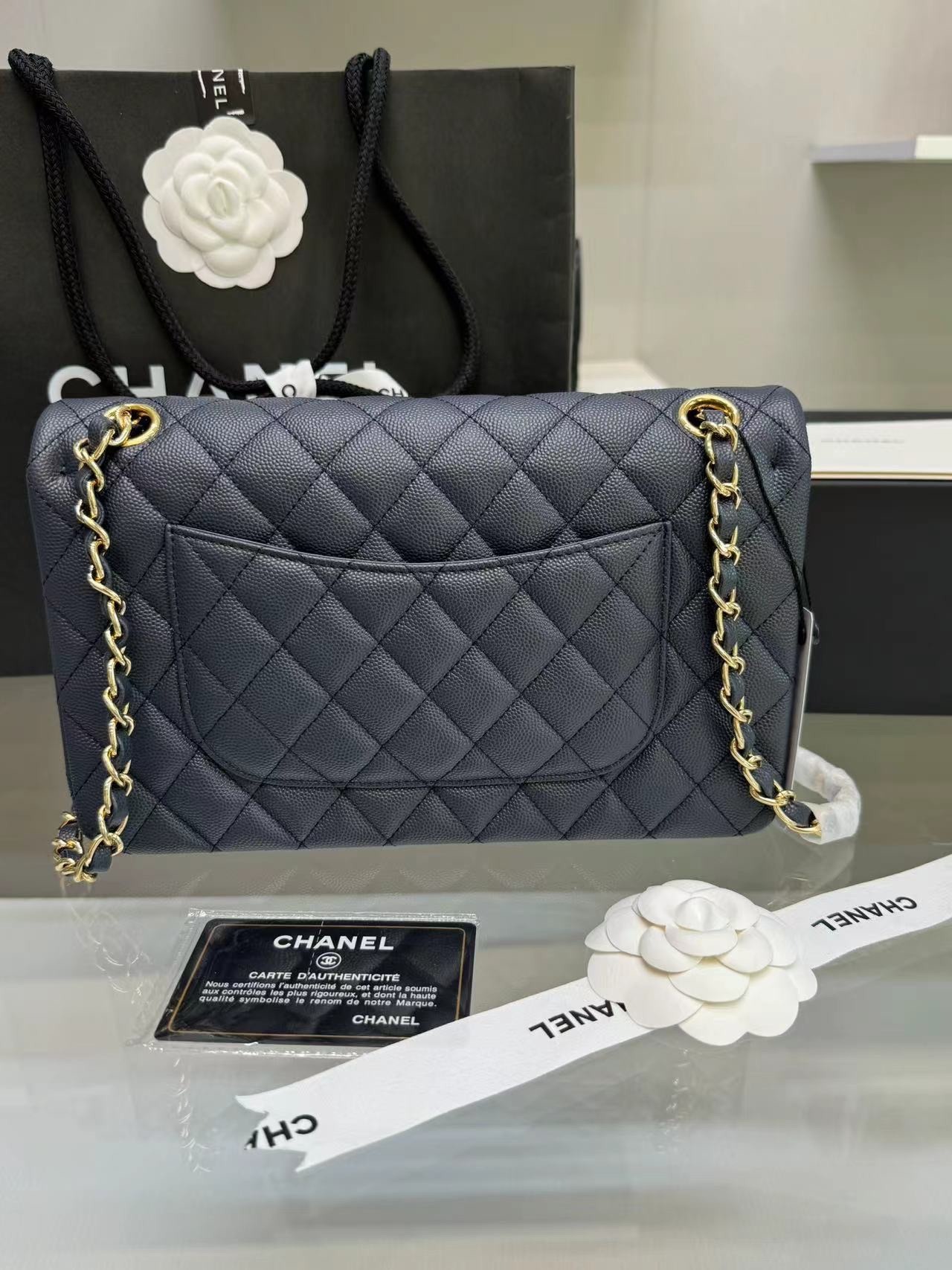 [True-to-ORIGINAL] Ch**el Classic 11.12 Handbag Dark Blue GOLD-toned hardware For Women A01112 B10583 NZG78