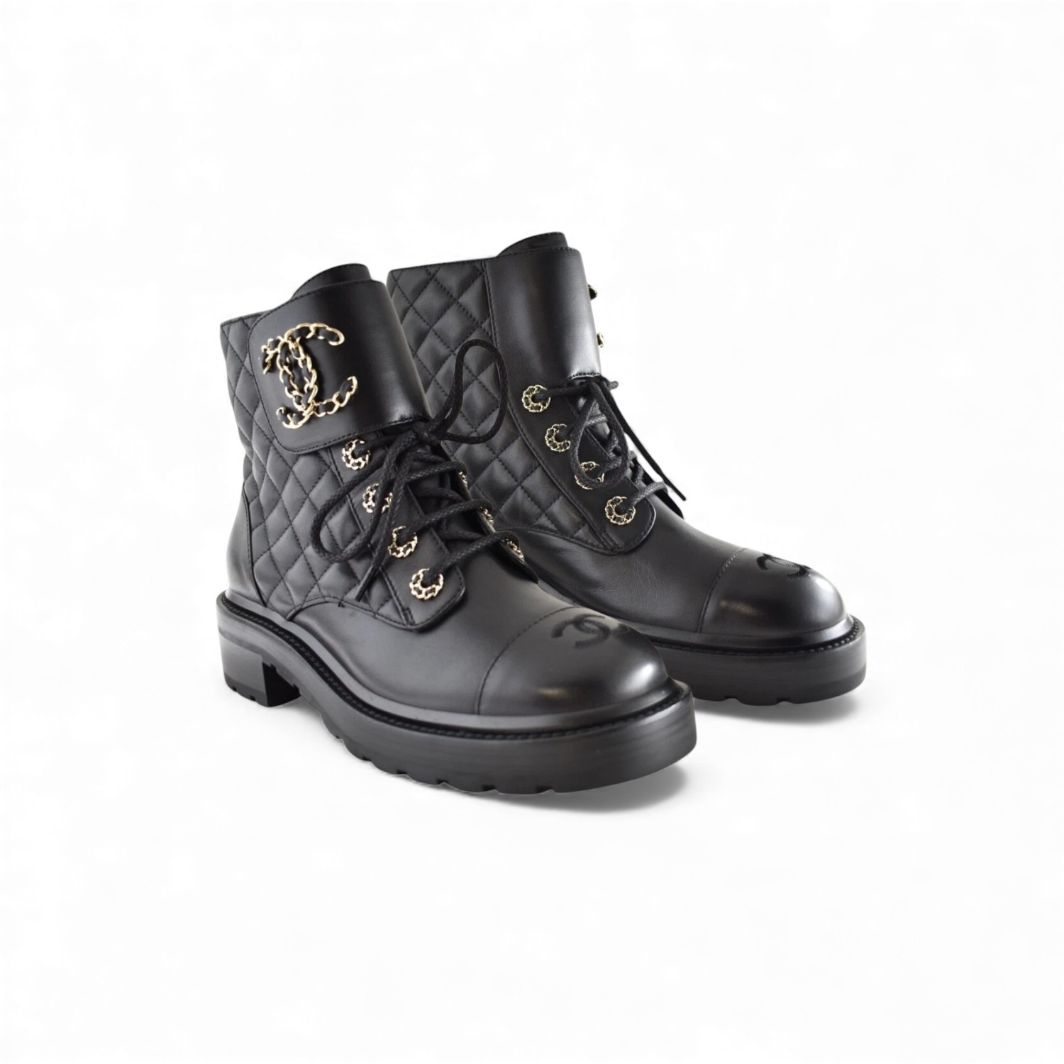 Ch**el Women’s Lace- Ups Bright Black For Women 1.5in/ 4cm