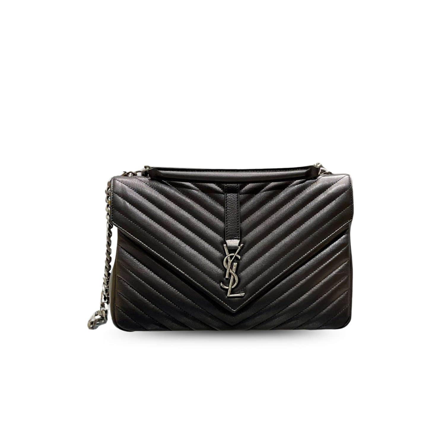 Sa1nt Lau*nt College Large Chain Bag Black With Silver TonedHardware For Women 12.6in/32cm Y51 600278BRM041000