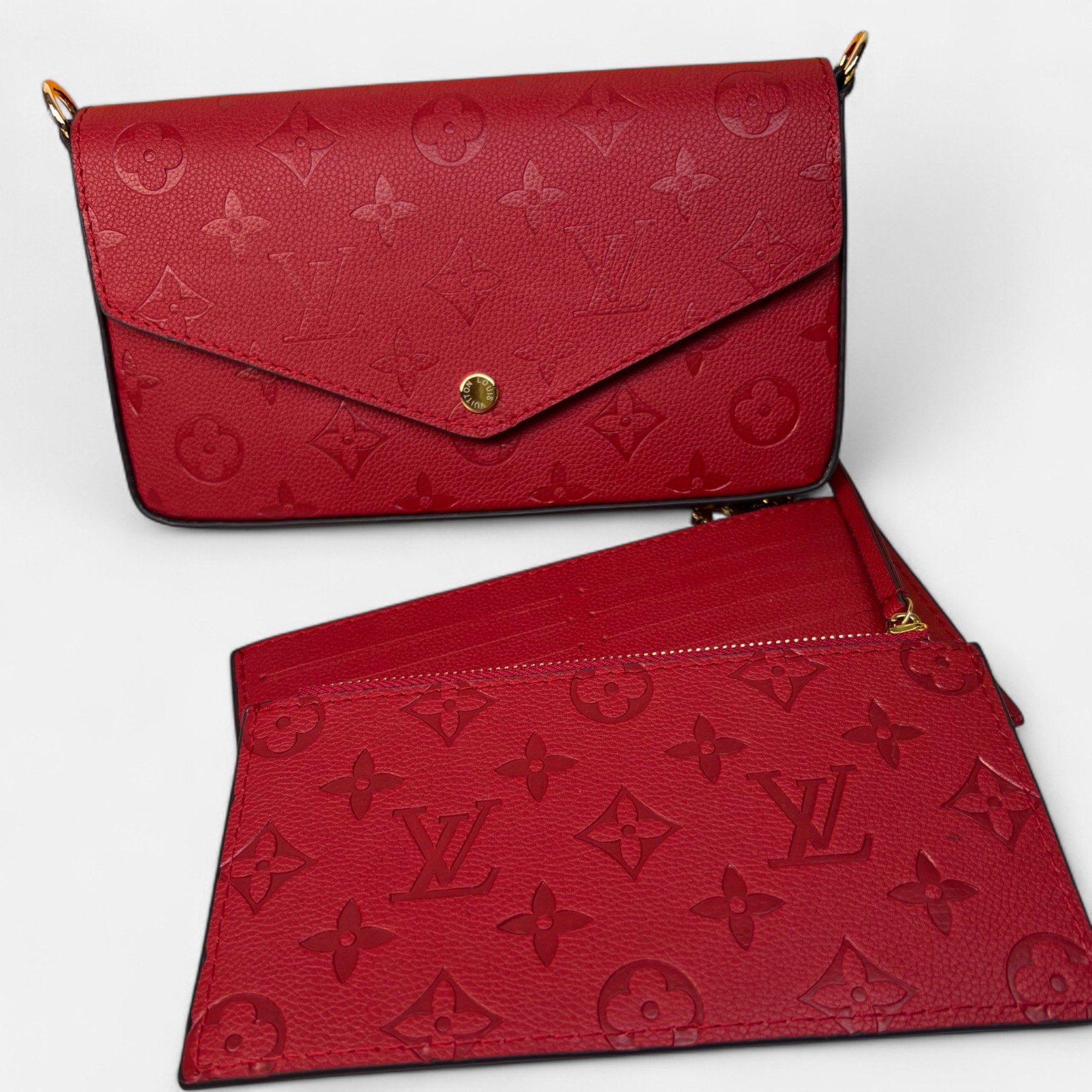 L0vis Vvtt0n Pochette Felicie Monogram Empreinte Red For Women, Women’s Wallets 8.3in/21cm LV