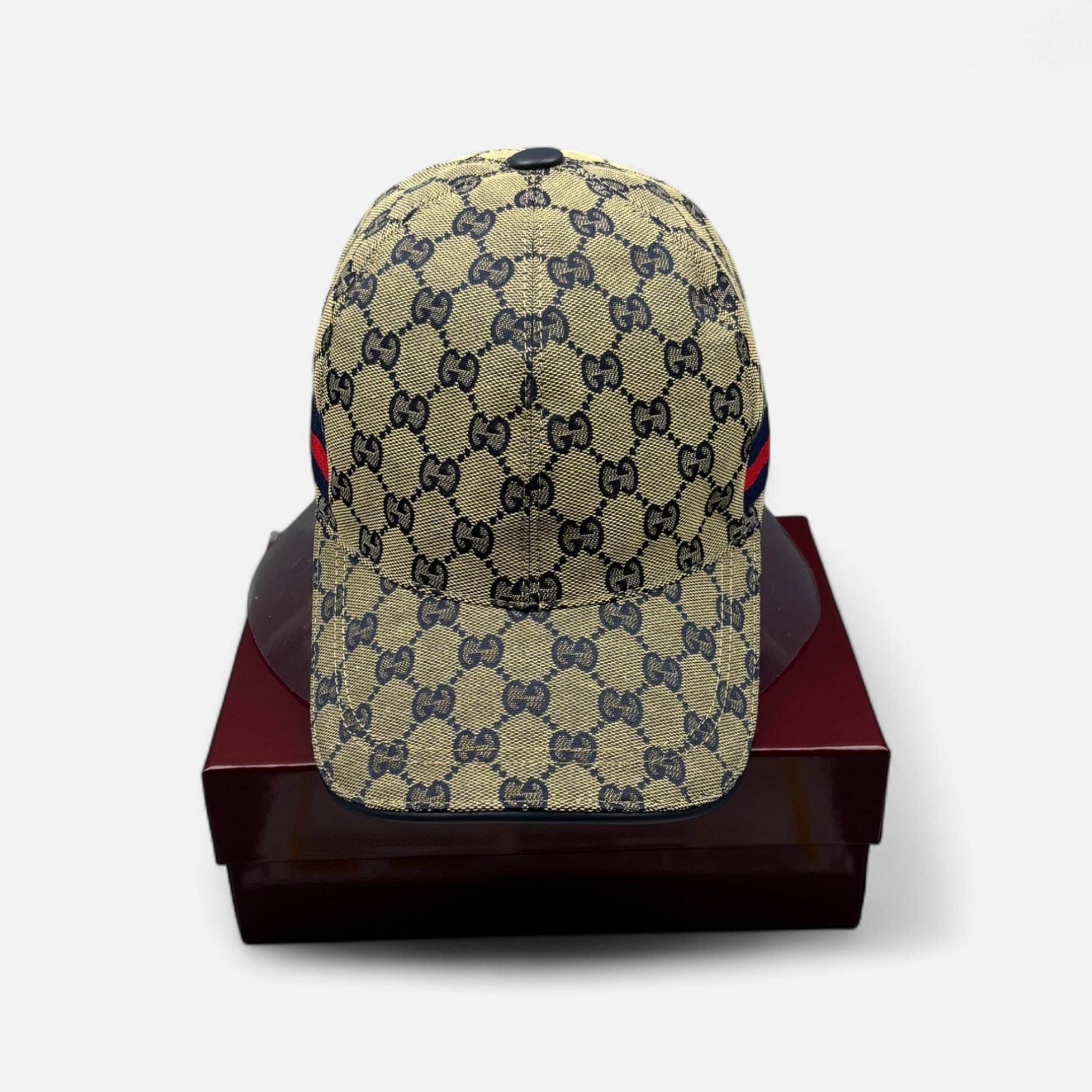 Gvc*1 Original GG Canvas Baseball Hat With Web Beige/Blue GG Hat