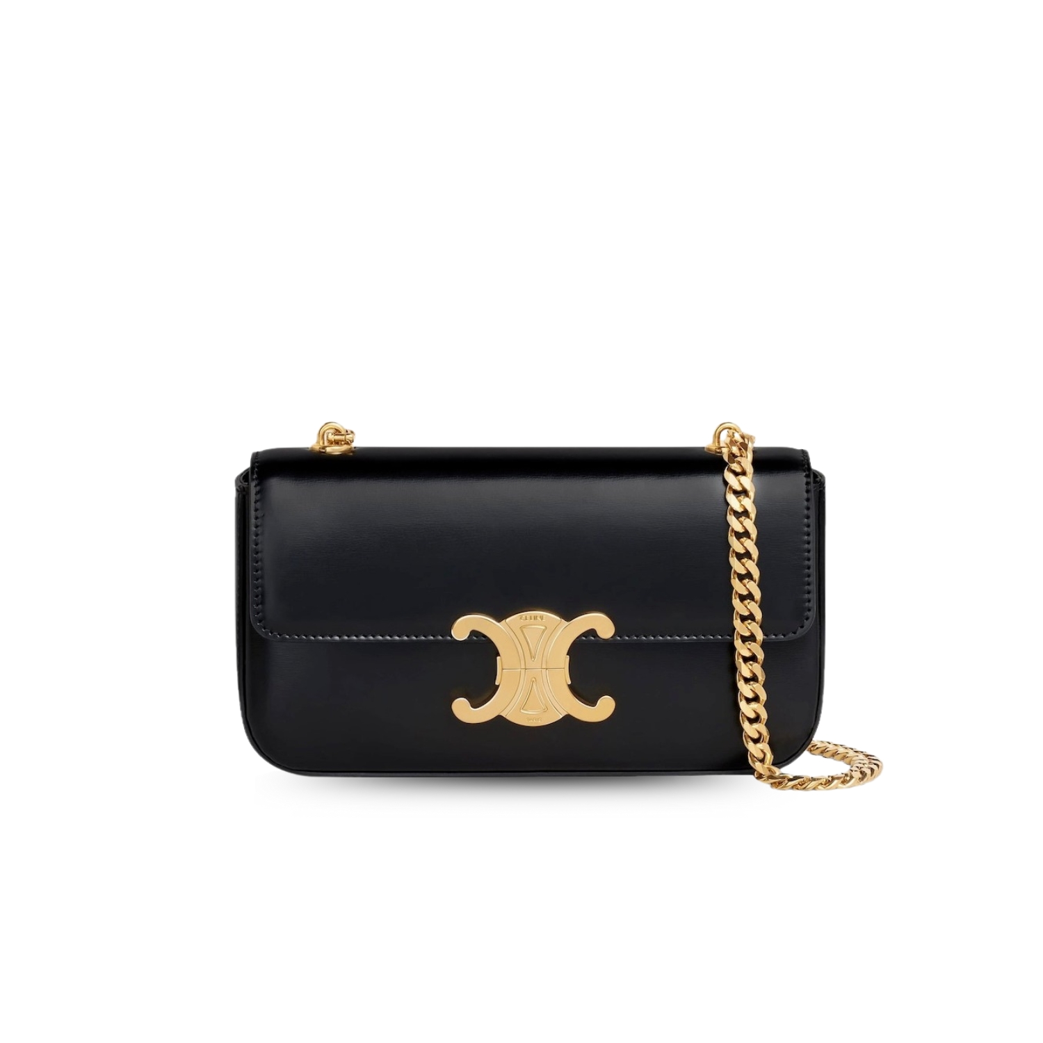 Ce1i*e Chain Shoulder Bag Triomphe In Shiny Black For Women‎ 8in/20.5cm 197993BF4.38NO