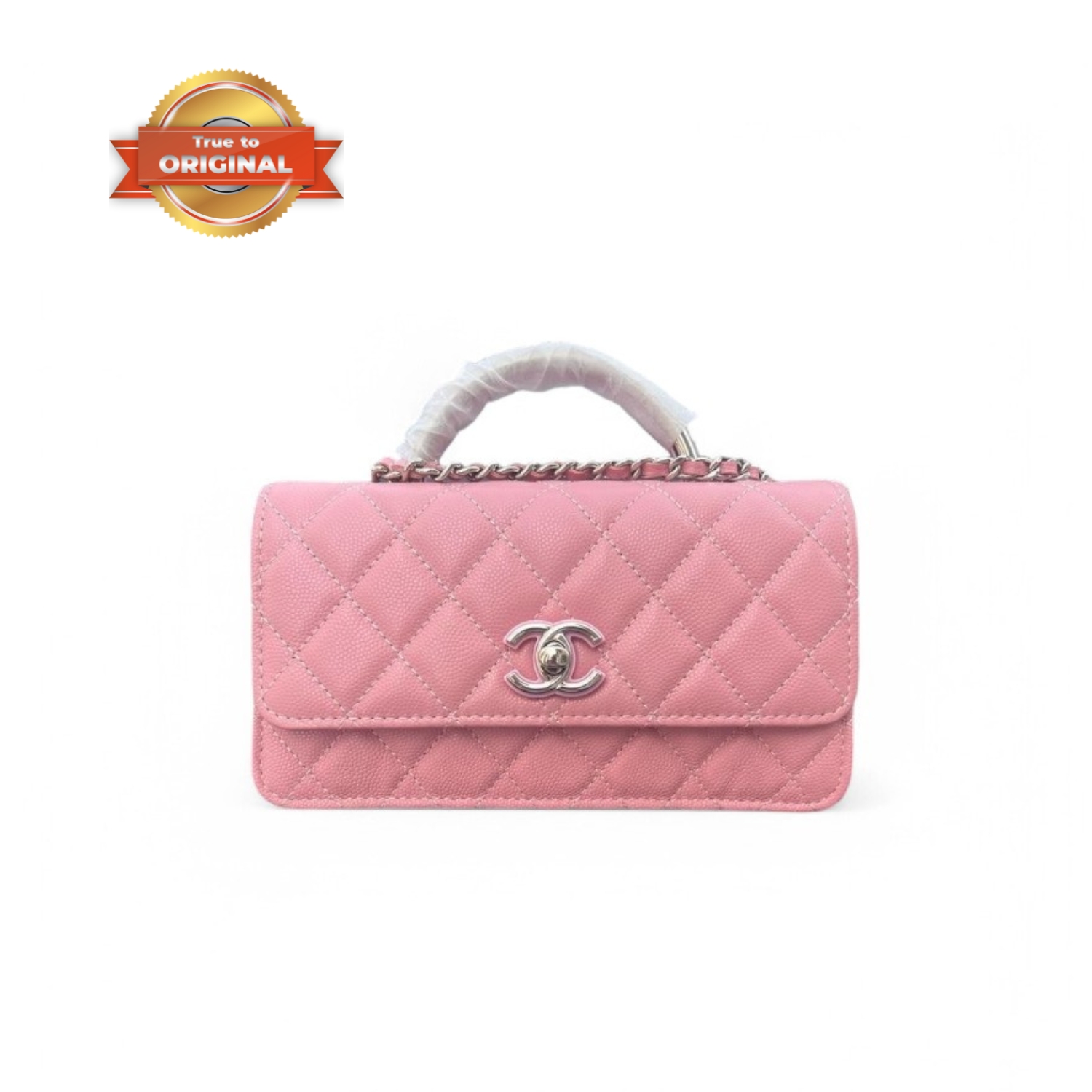 [True-to-ORIGINAL] Ch**el Clutch With Chain Pink 7.3in/18.5cm For Women