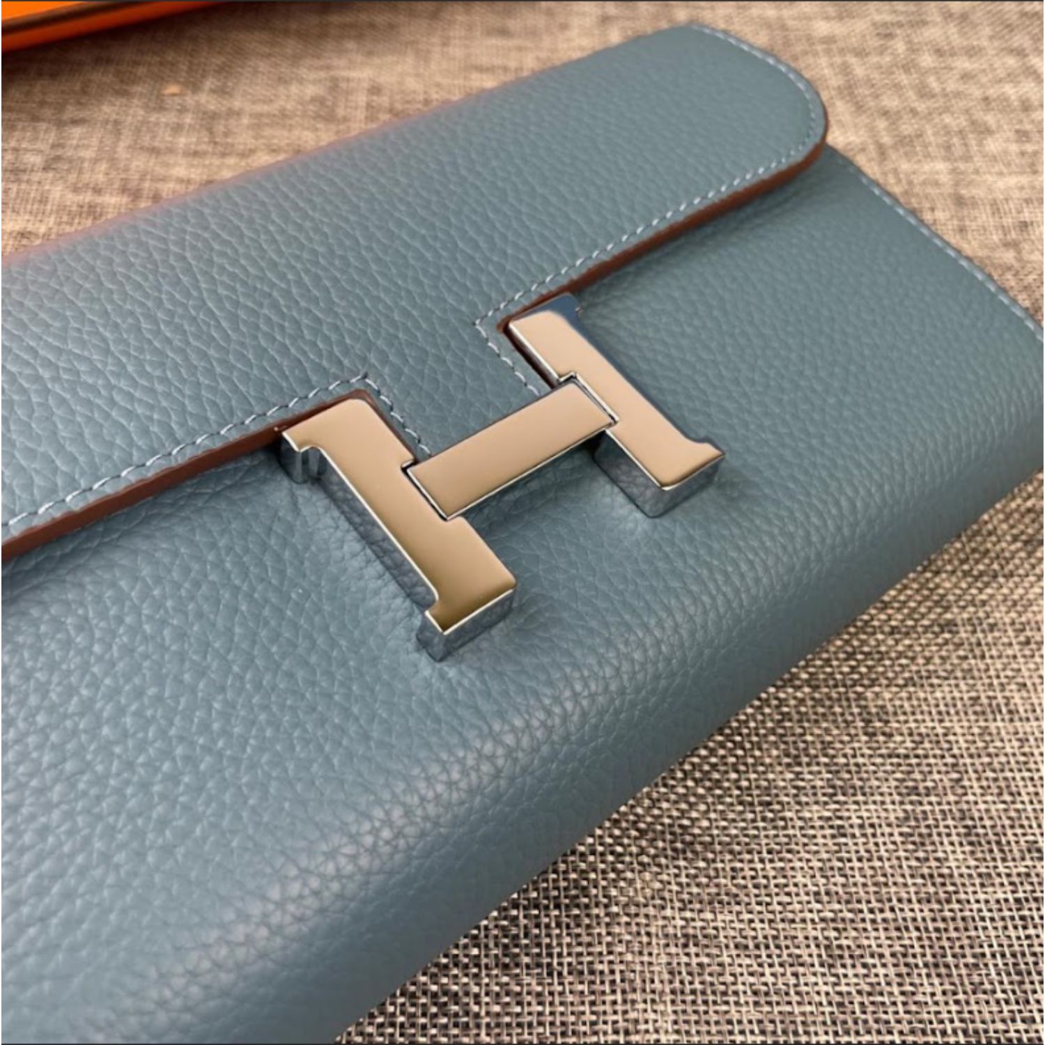 H**me5 Constance Togo Long Wallet 20cm/7.9in Silver Toned Hardware For Women Blue