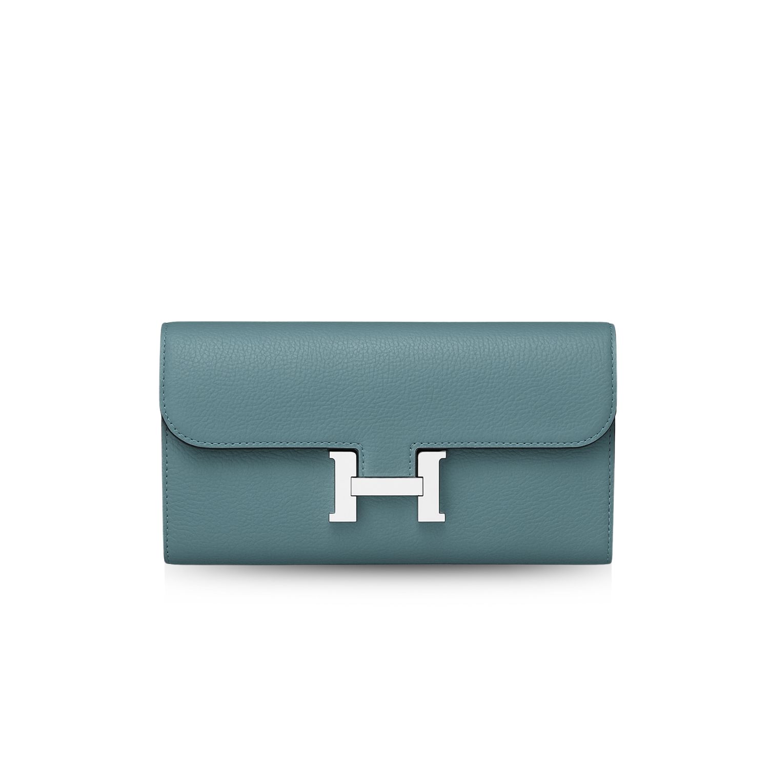 H**me5 Constance Togo Long Wallet 20cm/7.9in Silver Toned Hardware For Women Blue