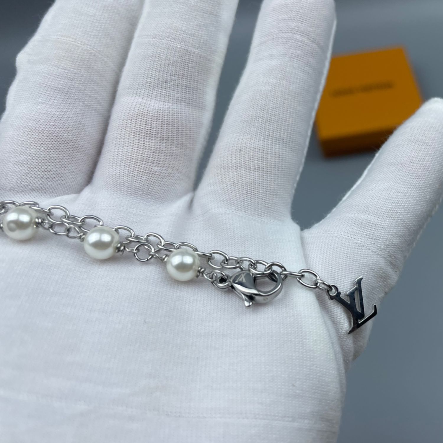 L0vis Vvtt0n Pearls Necklace Silver For Men 43cm/17in