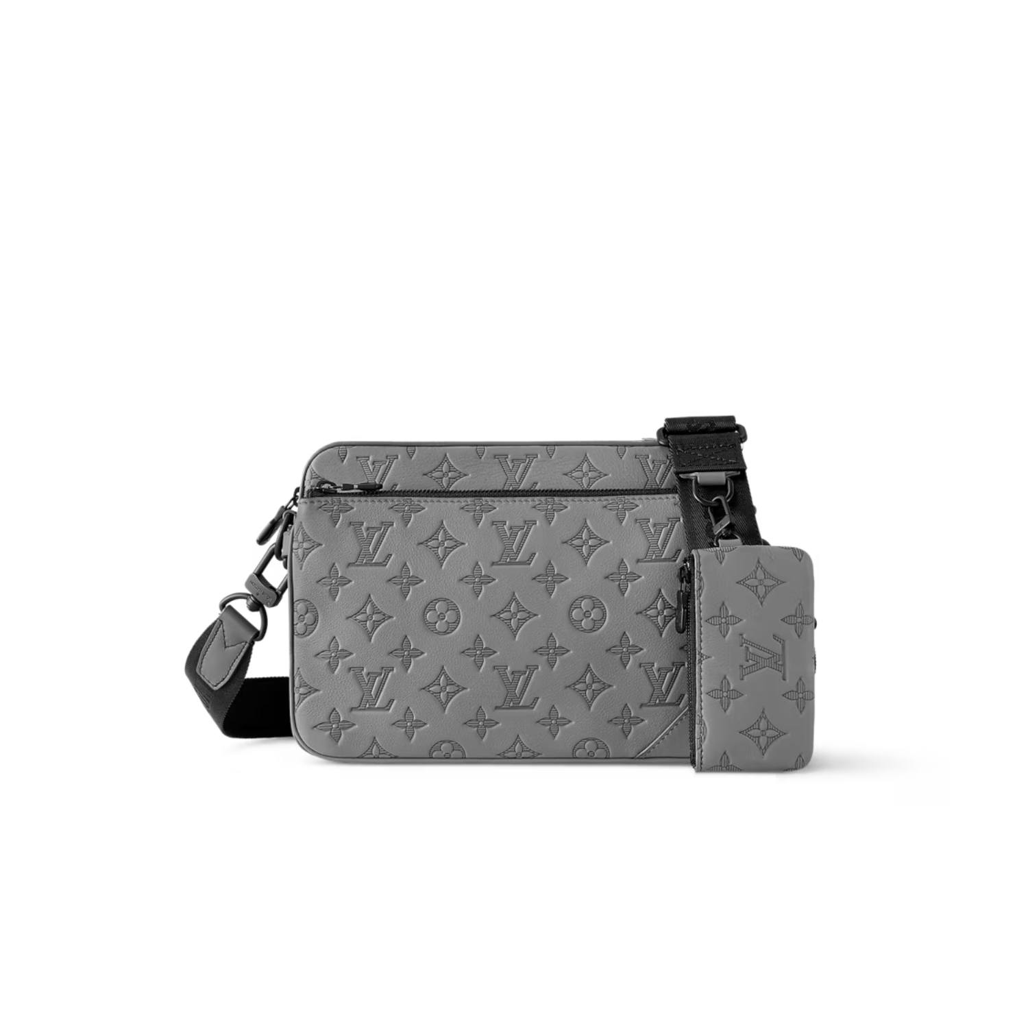 L0vis Vvtt0n Trio Messenger Monogram Shadow By Virgil Abloh’s Grey For Men, Men’s Bags, Shoulder And Crossbody Bags 9.5in/25cm LV