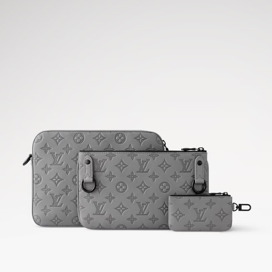 L0vis Vvtt0n Trio Messenger Monogram Shadow By Virgil Abloh’s Grey For Men, Men’s Bags, Shoulder And Crossbody Bags 9.5in/25cm LV