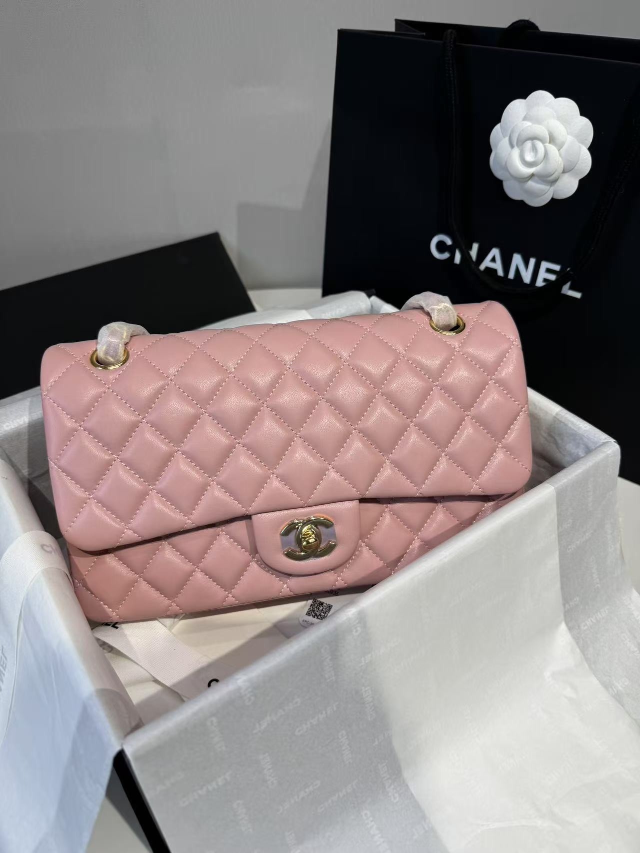 [True-to-ORIGINAL] Ch**el Classic 11.12 Handbag Light Pink For Women 9.9in/25.5cm A01112 Y04059 NJ523