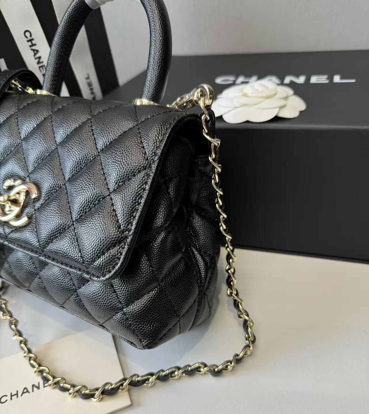 Ch**el Classic Mini Flapbag Top Handle Black For Women 7.5in/19cm