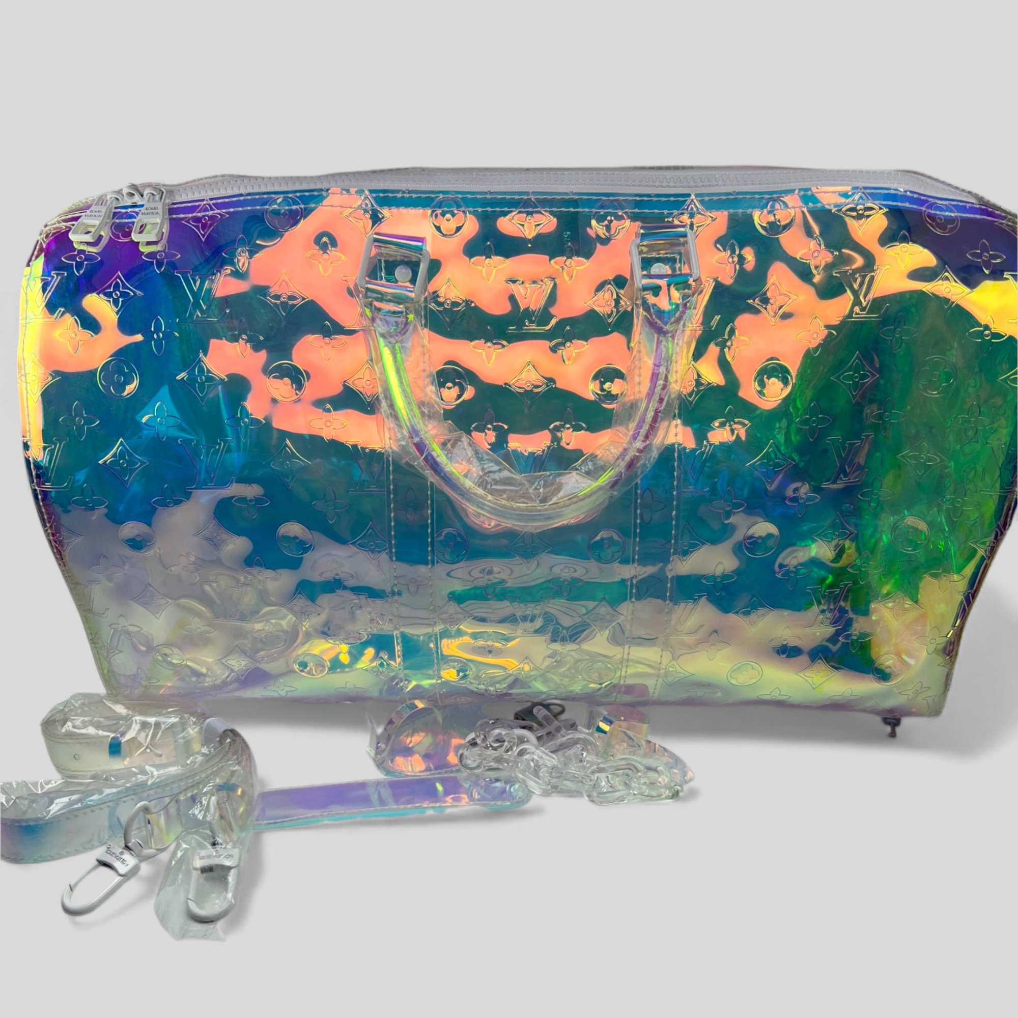 L0vis Vvtt0n Keepall Bandouliere 50 Monogram PVC Iridescent Prism By Virgil Abloh 19.7in/50cm LV M53271