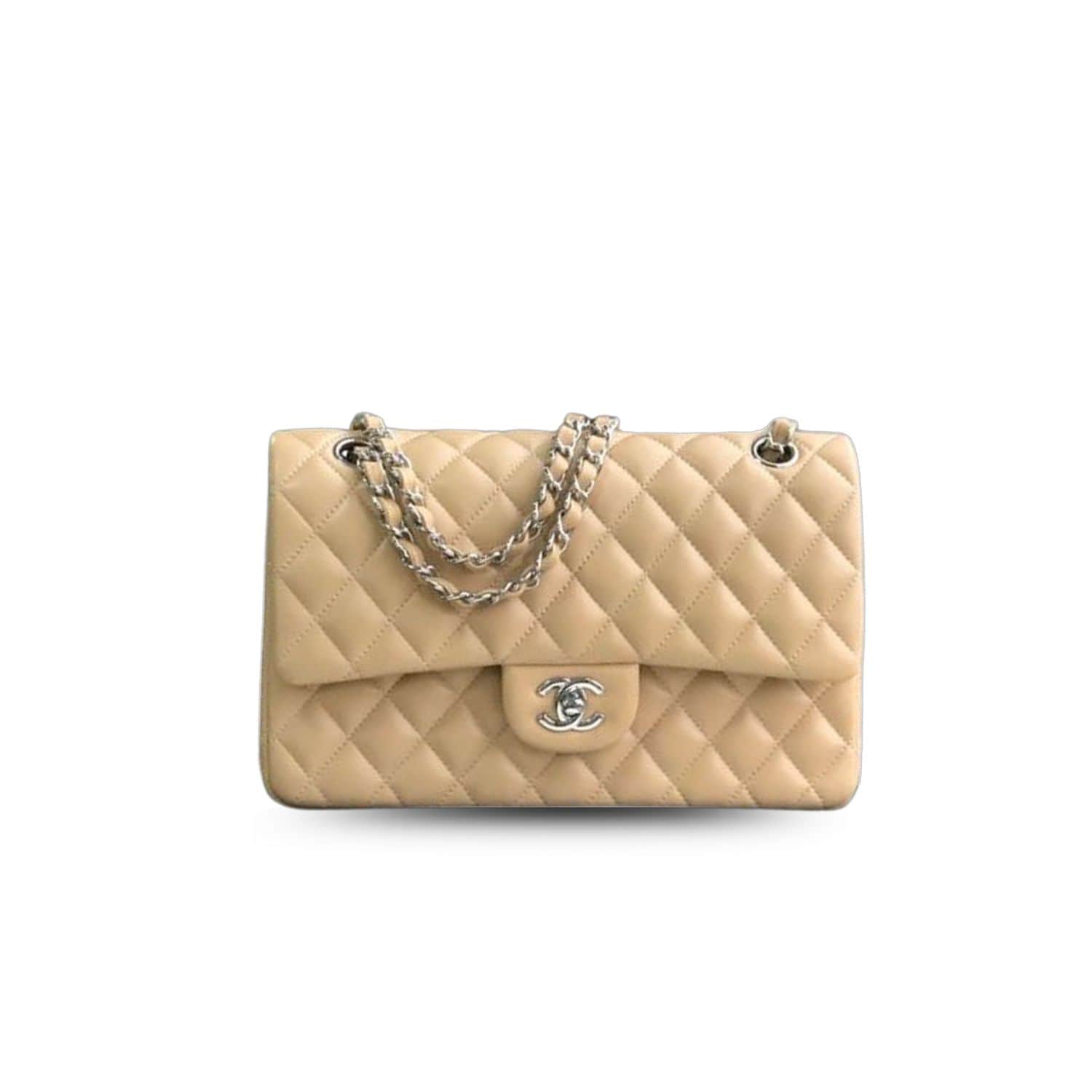 Ch**el Classic Handbag Silver Hardware Beige For Women, Women’s Bags, Shoulder And Crossbody Bags 10.2in/26cm A01112