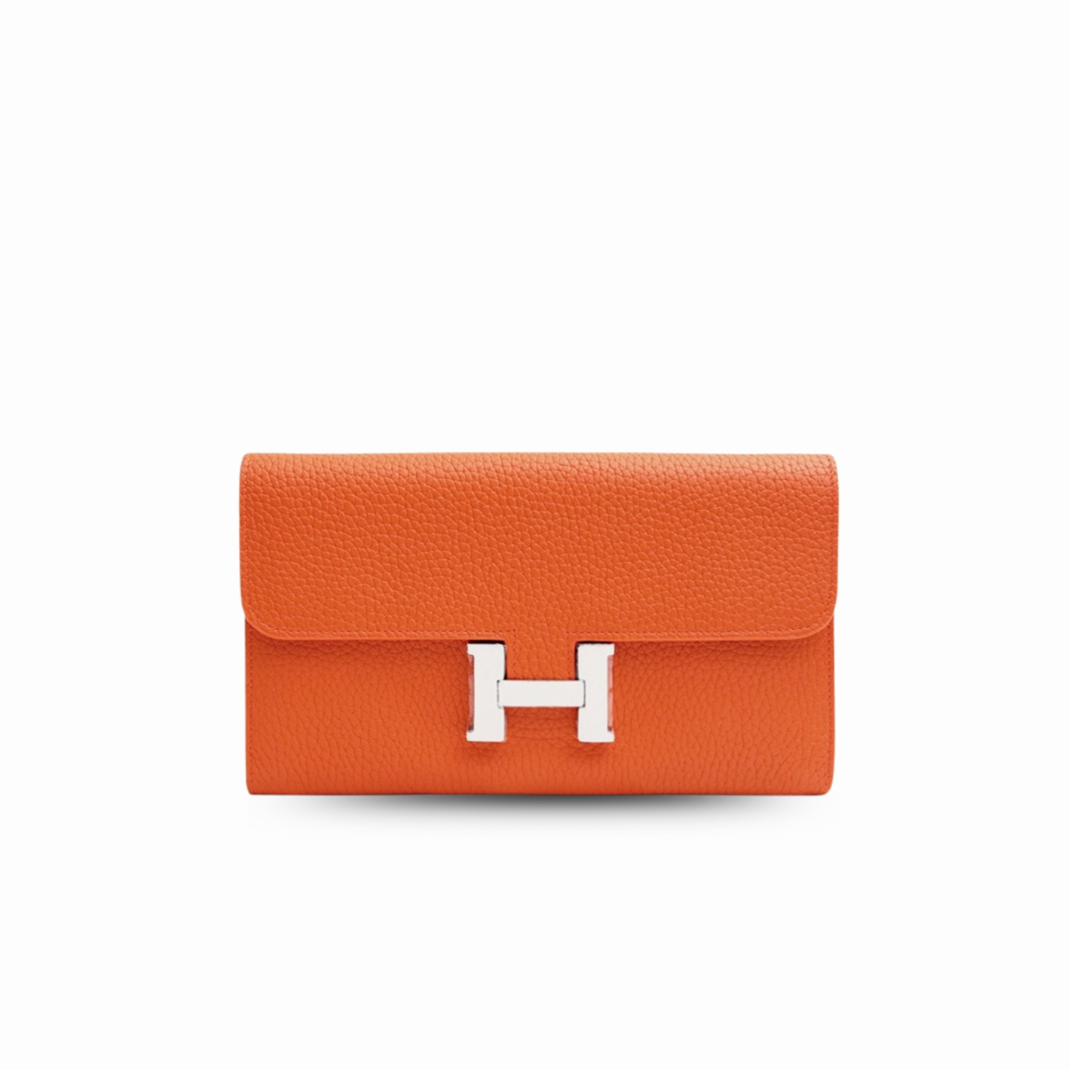 H**me5 Constance Togo Long Wallet 20cm/7.9in Silver Toned Hardware For Women Orange