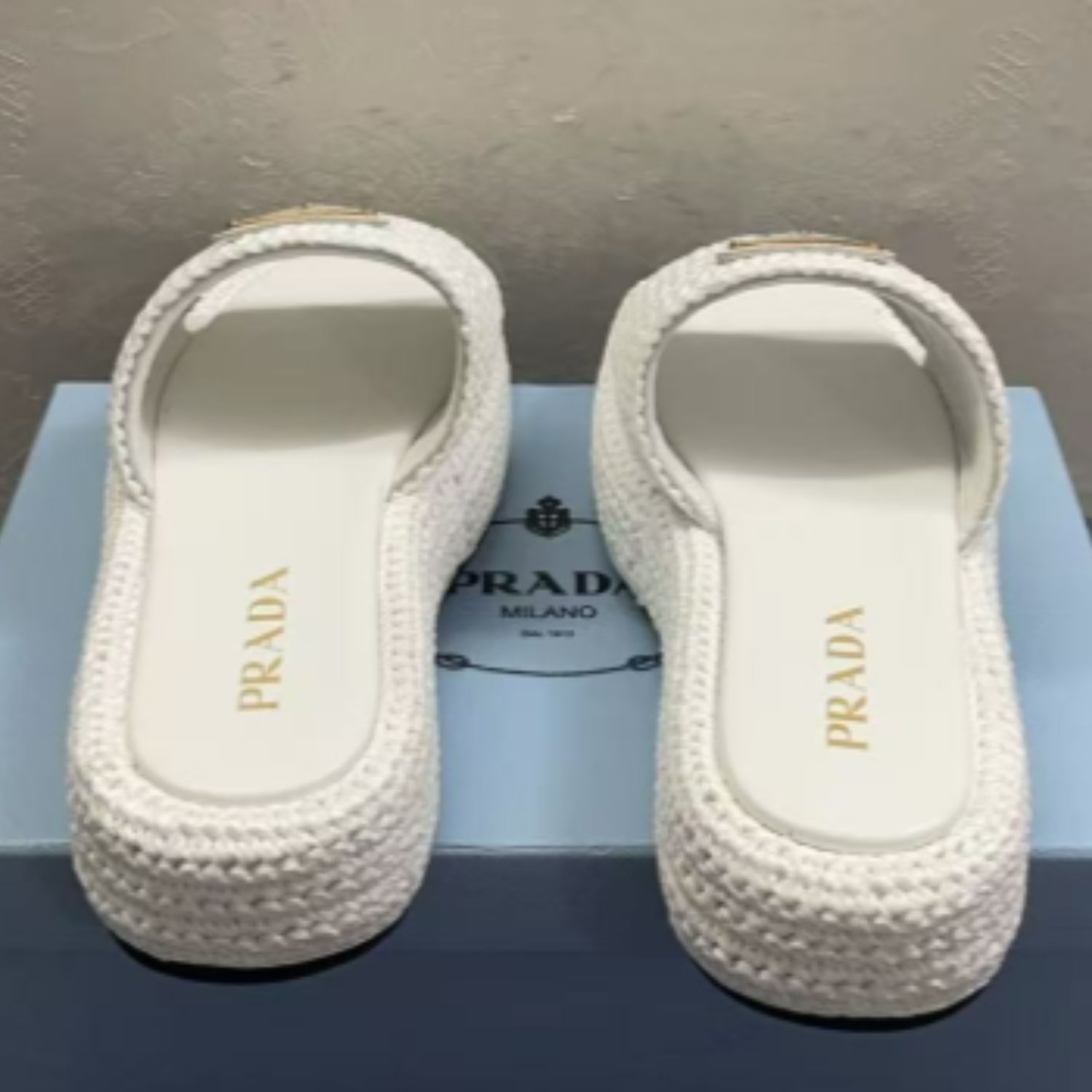 Pra*a Crochet Flatform Slides White For Women