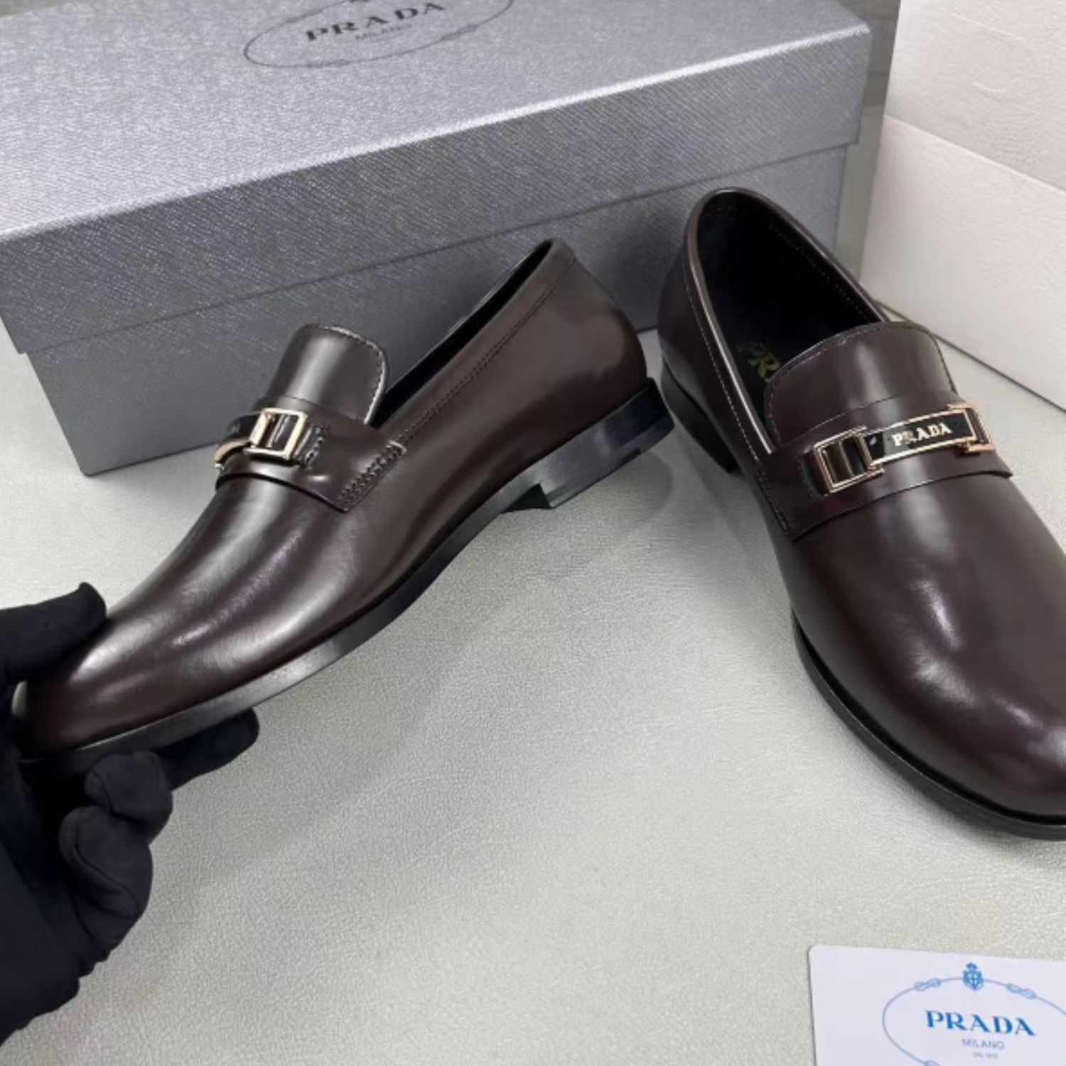 Pra*a Leather Loafer Brown For Men