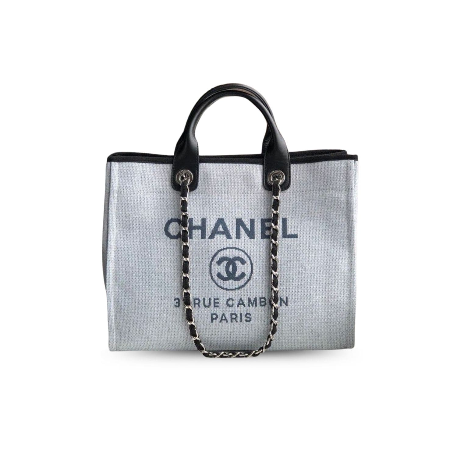 Ch**el Deauville Tote 38cm White Gray For Women A66941