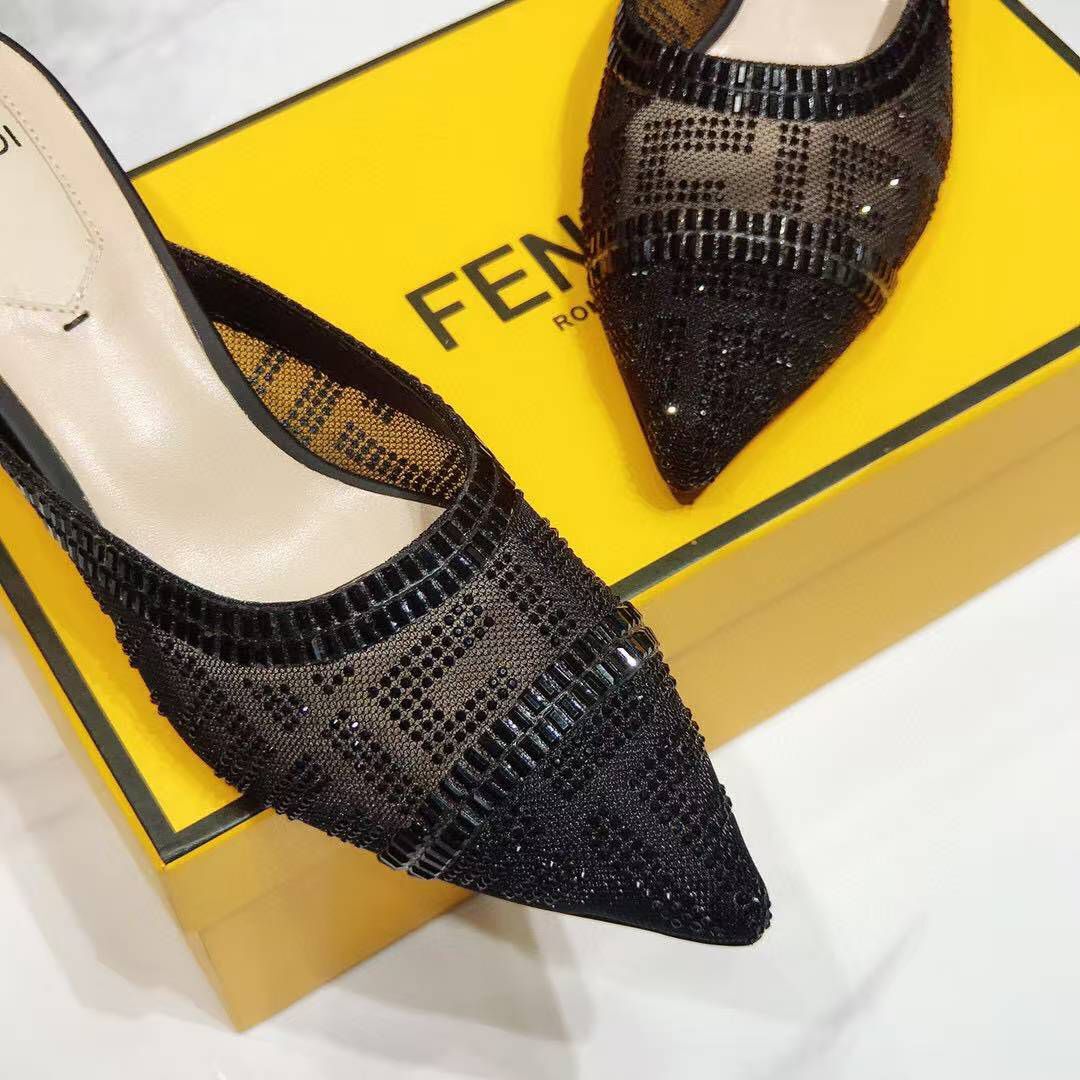 F**di Colibri Crystal FF Sabot Mules 55mm Spring/Summer Collection Black