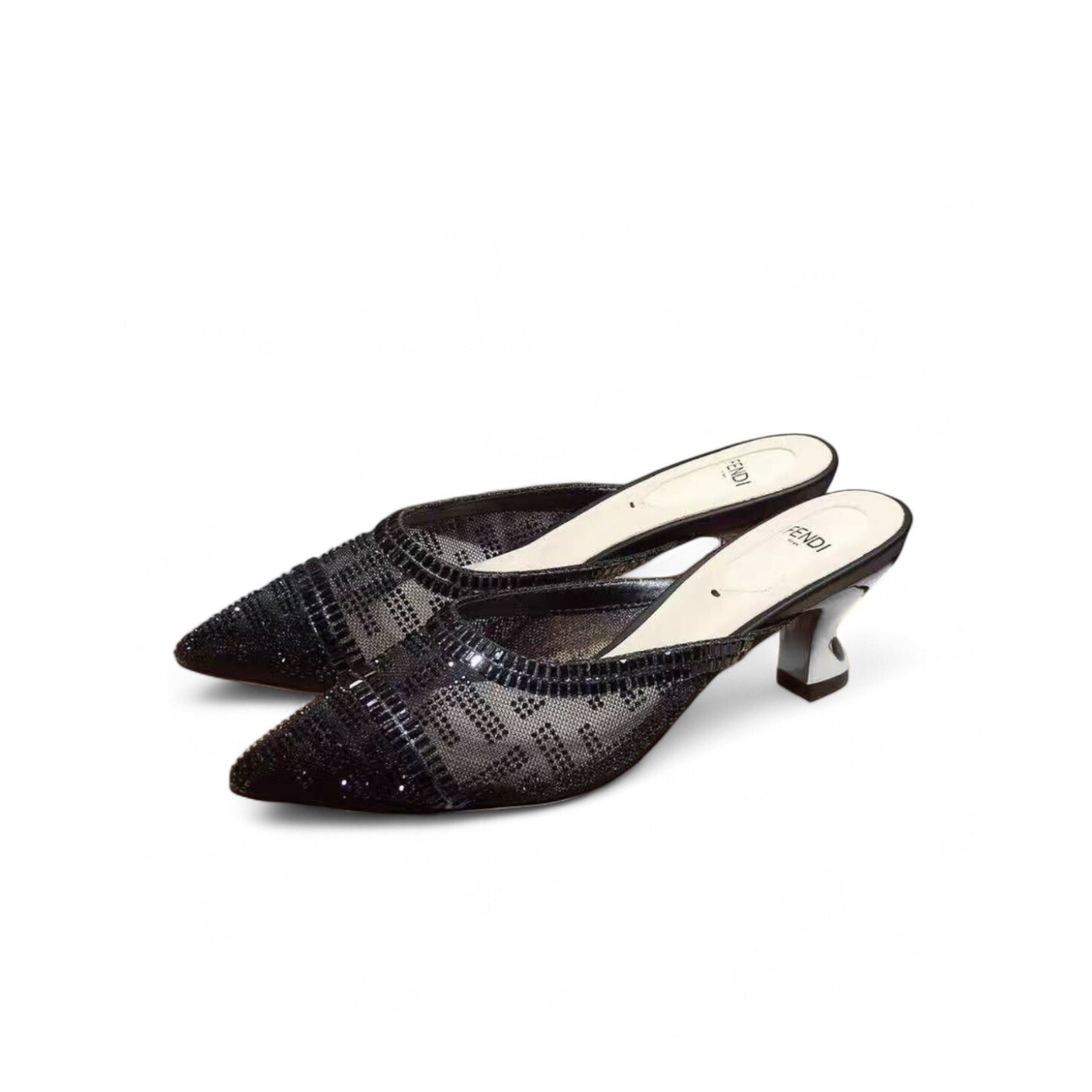 F**di Colibri Crystal FF Sabot Mules 55mm Spring/Summer Collection Black