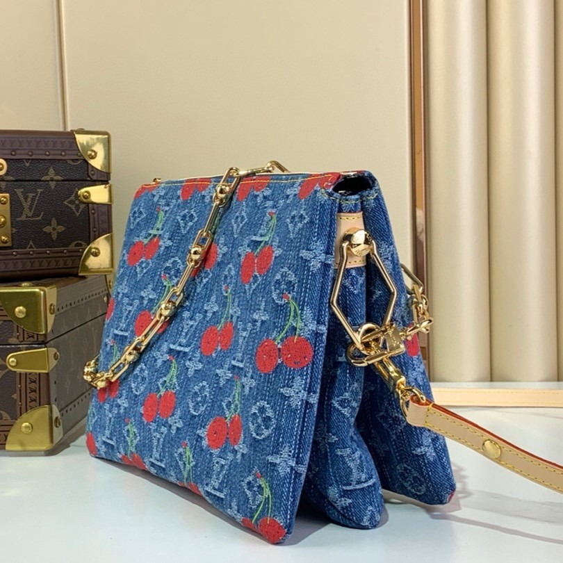 [True-to-ORIGINAL] L0vis Vvtt0n LV x TM Coussin PM Cherry Denim For Women 10.2in/26cm M14978