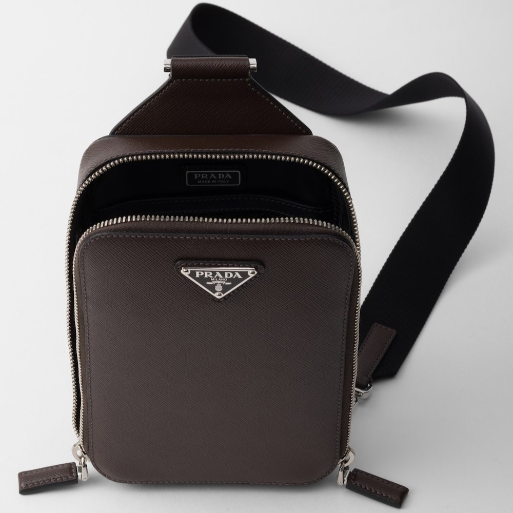[True-to-ORIGINAL] Pra*a Pra*a Brique Saffiano Leather Bag Coffee For Men 5.5in/14cm 2VZ106_9Z2_F0201_V_OOO