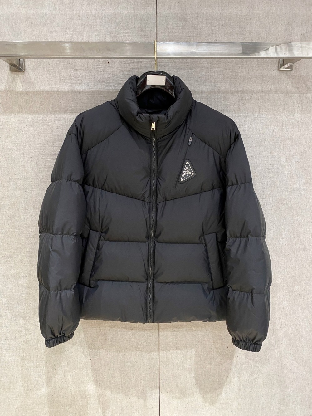 Pra*a Iconic Triangle Logo Padded Jacket Black For Men