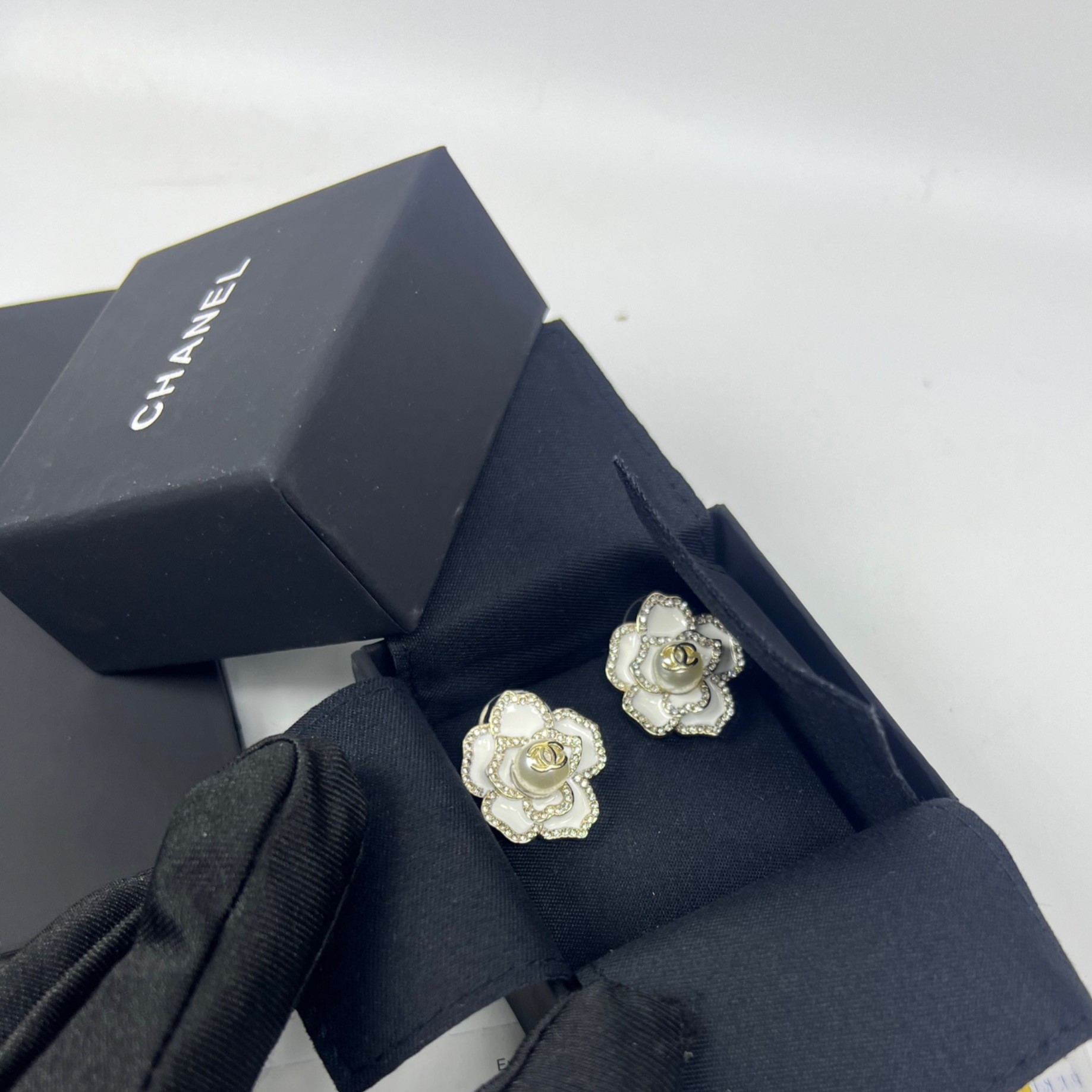 Ch**el Sweet Lady Camellia Earrings White For Women