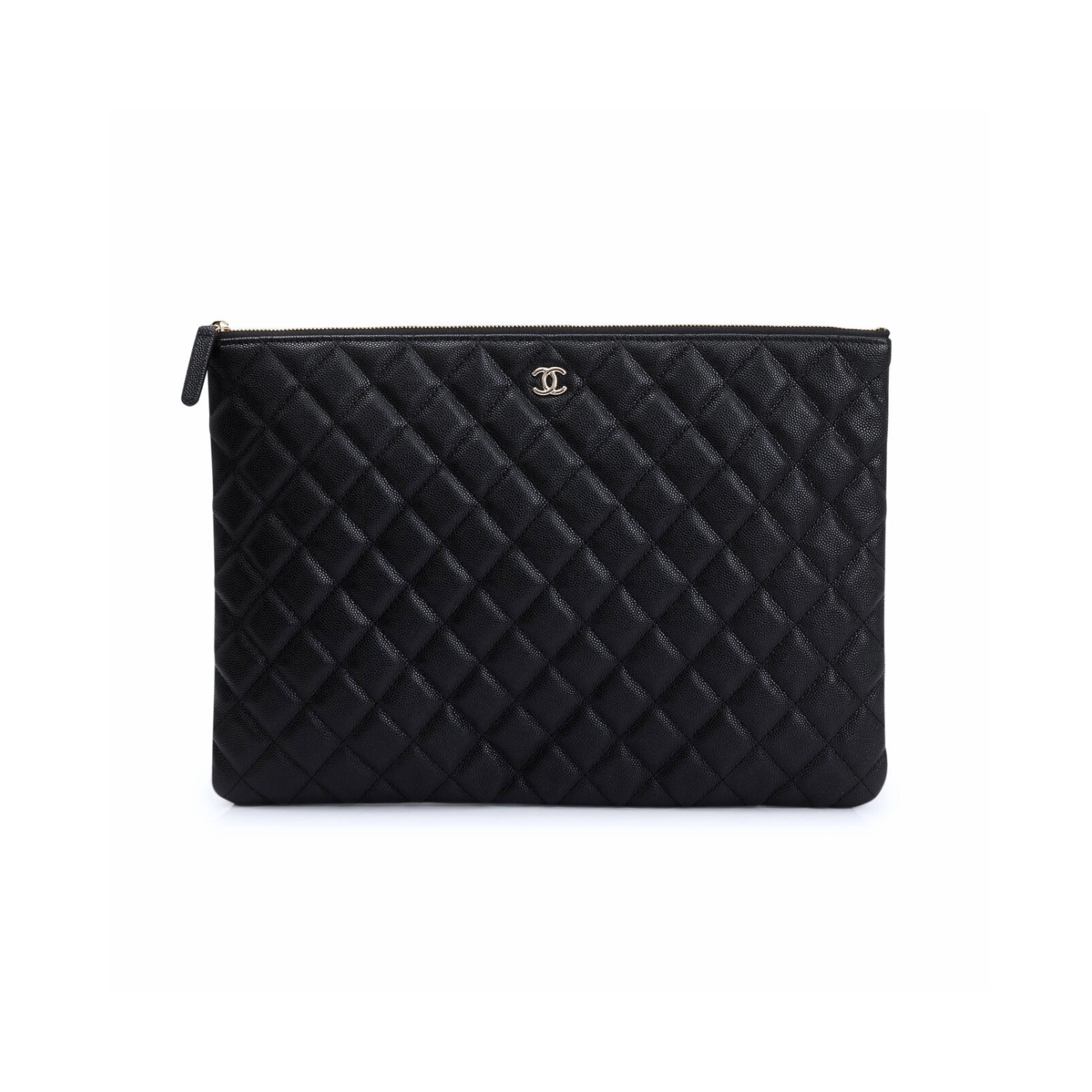 Ch**el CO-CO Classic Pouch 27cm10.6in Silver Toned Hardware For Women Black
