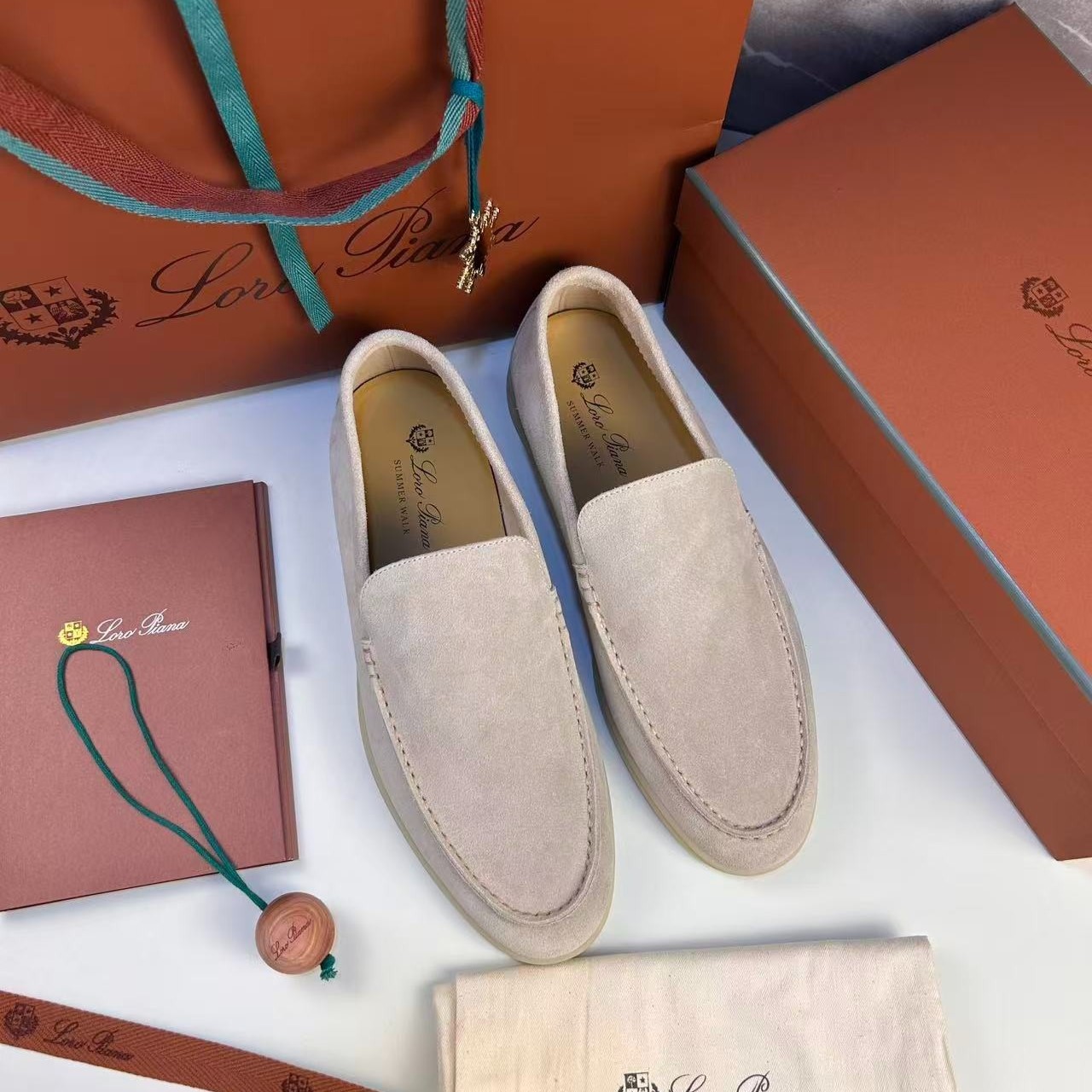 L0r0 P1ana Summer Walk Loafers Beige For Men FAI3276