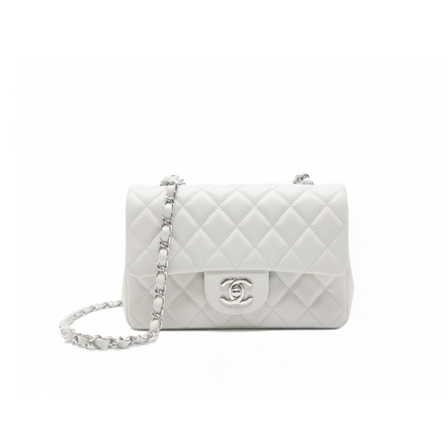 Ch**el Small Classic Handbag Silver Hardware White For Women, Women’s Bags, Shoulder And Crossbody Bags 7.9in/20cm A01113