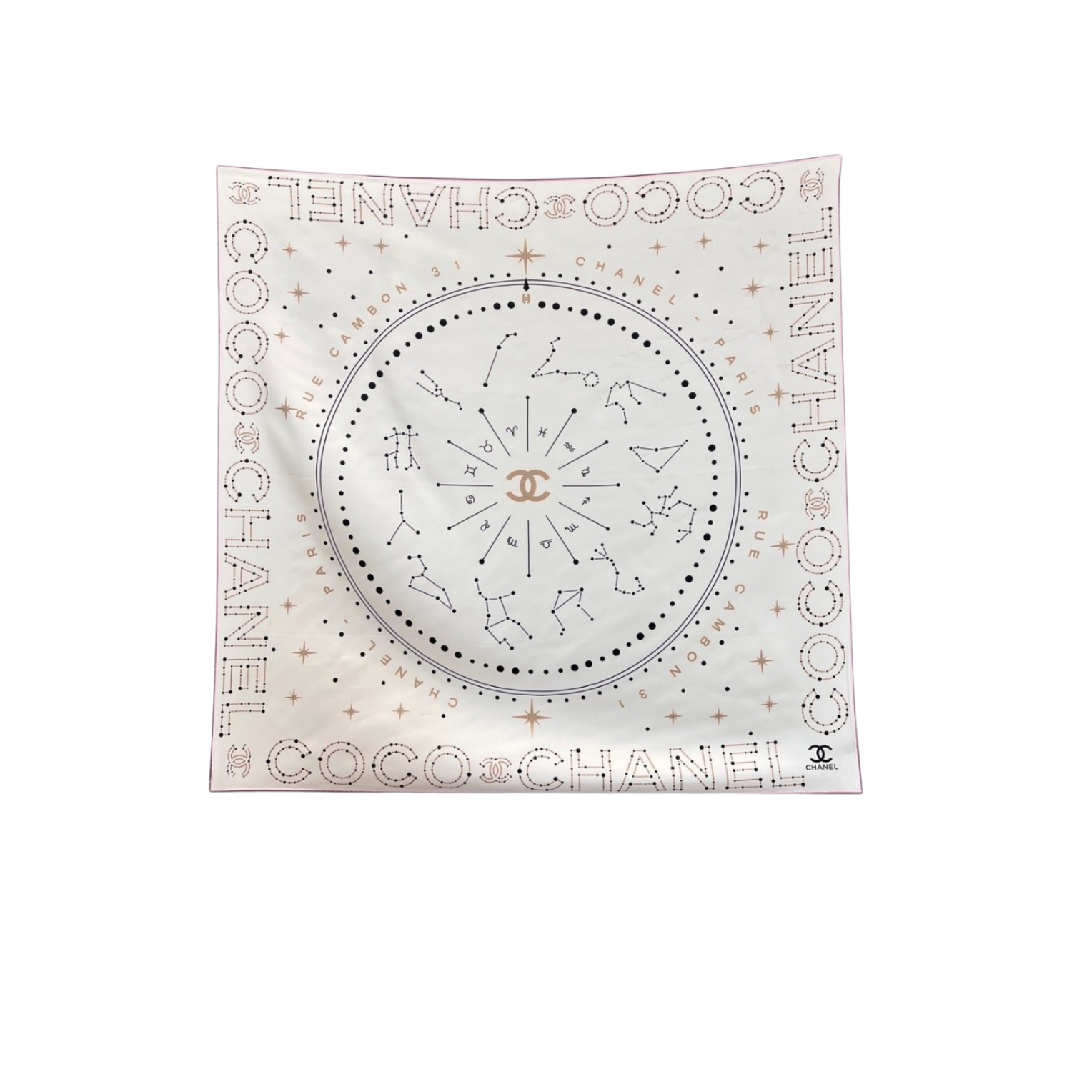 Ch**el 25C Coco Square Scarf White For Women 35.4in/90cm