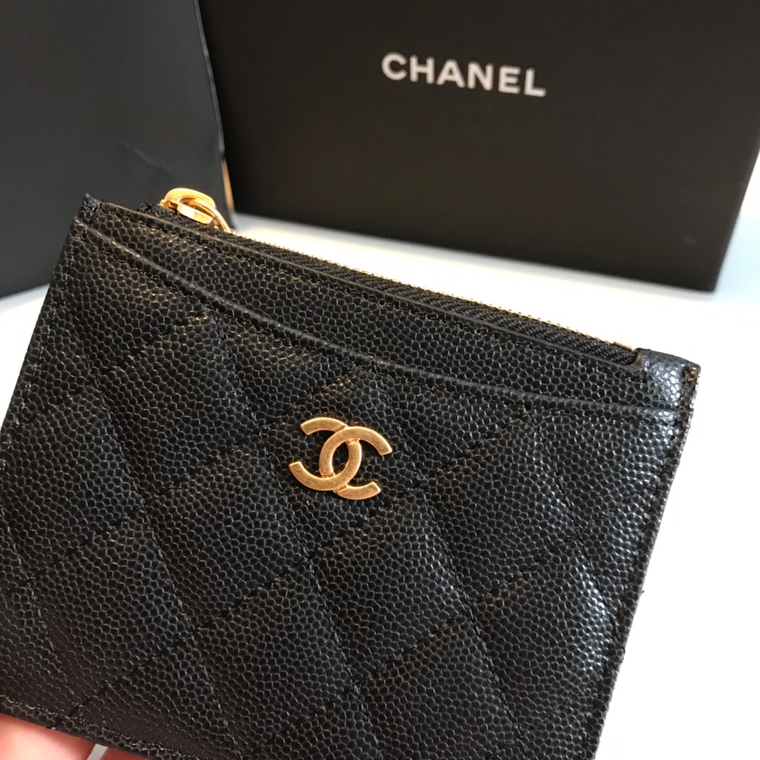 Ch**el Flat Card Holder Black Bag For Women 11.5cm/4.5in