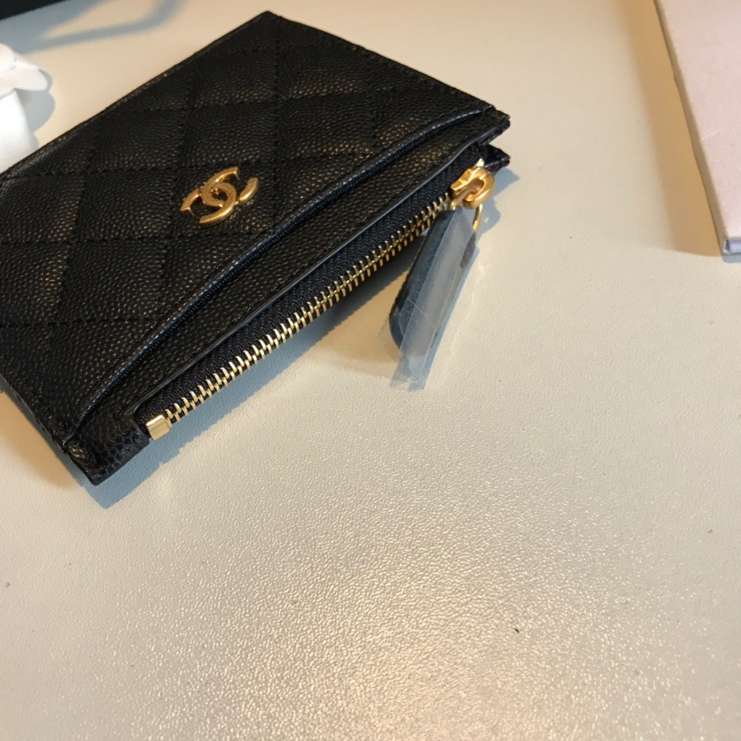 Ch**el Flat Card Holder Black Bag For Women 11.5cm/4.5in