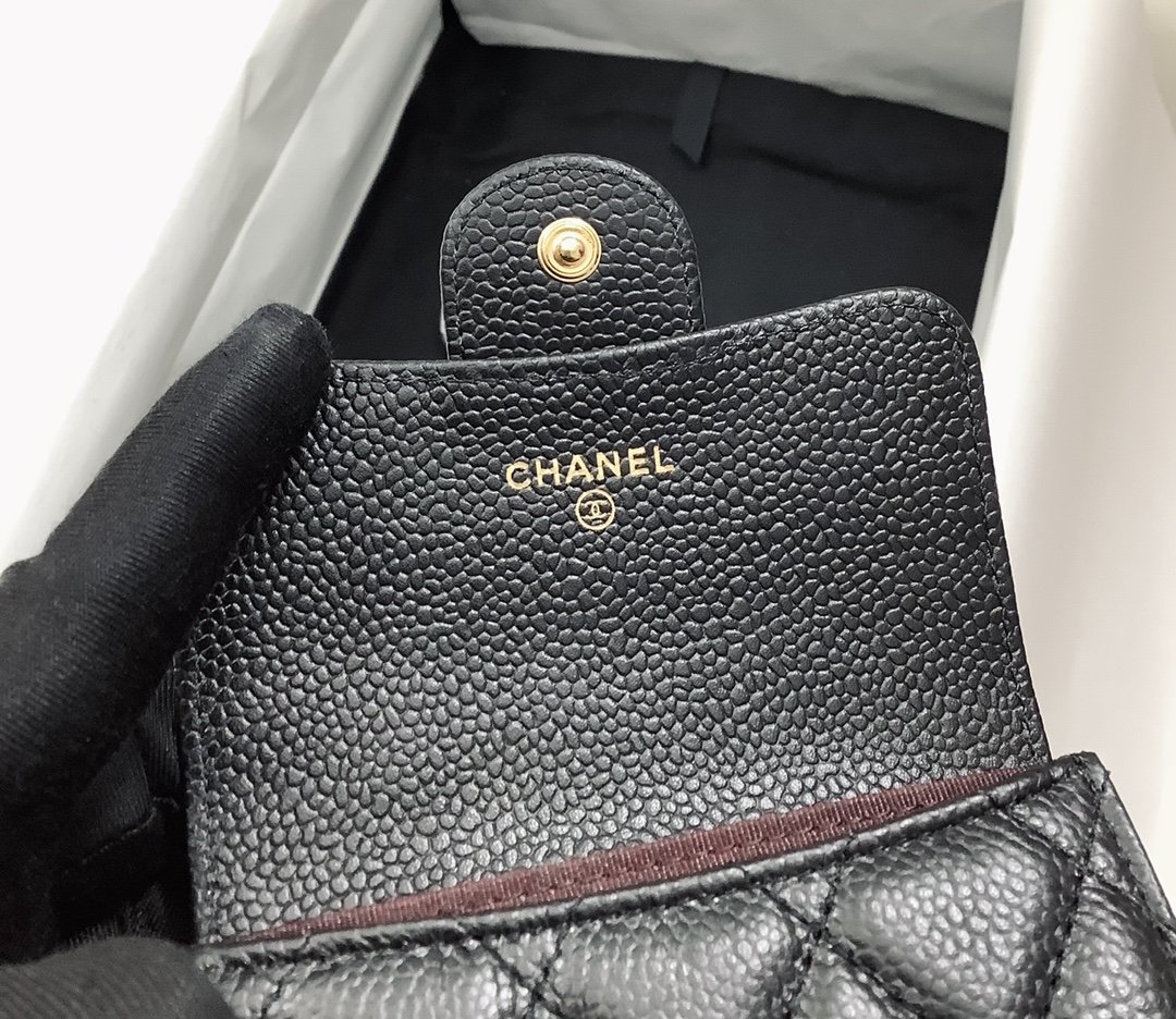 Ch**el CO-CO Classic Card Holder Black Gold Hardware For Women 11cm/4.4in