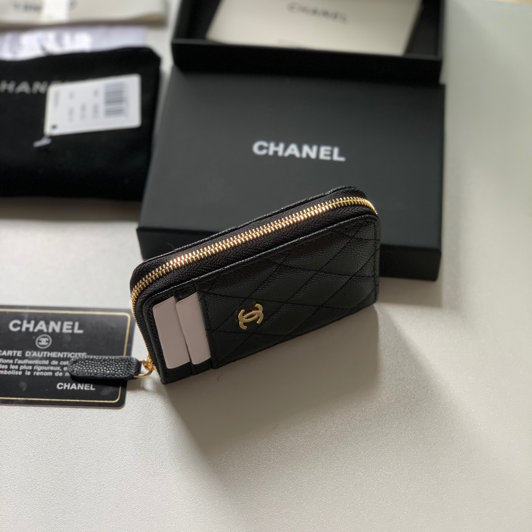 Ch**el Zipped Coin Purse Black Bag For Women 10.9cm/4.3in