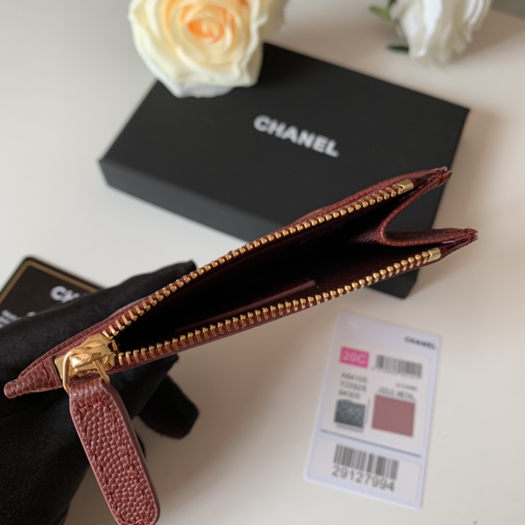 Ch**el Flat Card Holder Red Bag For Women 11.5cm/4.5in