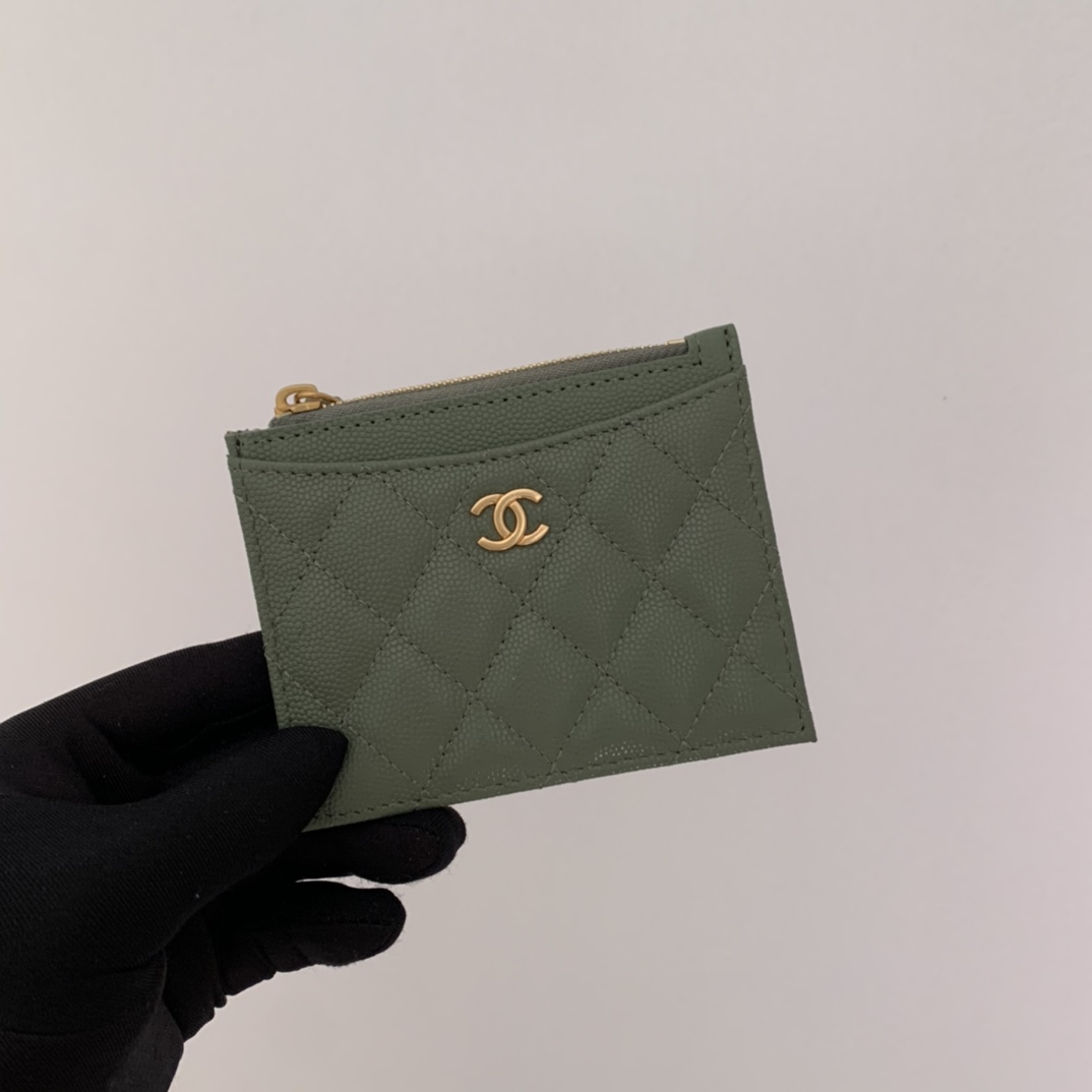 Ch**el Flat Card Holder Olive Bag For Women 11.5cm/4.5in