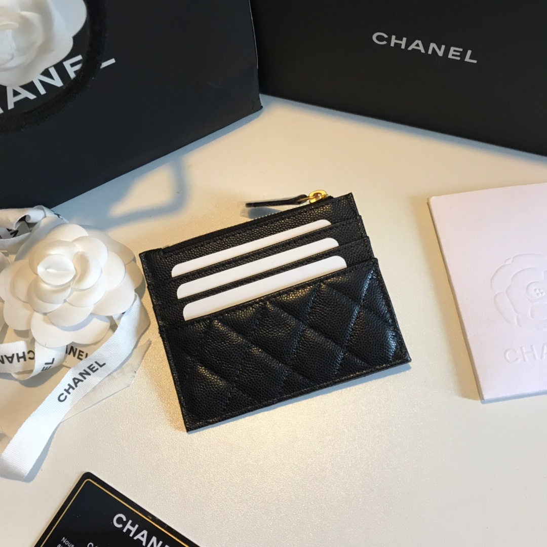 Ch**el Flat Card Holder Black Bag For Women 11.5cm/4.5in